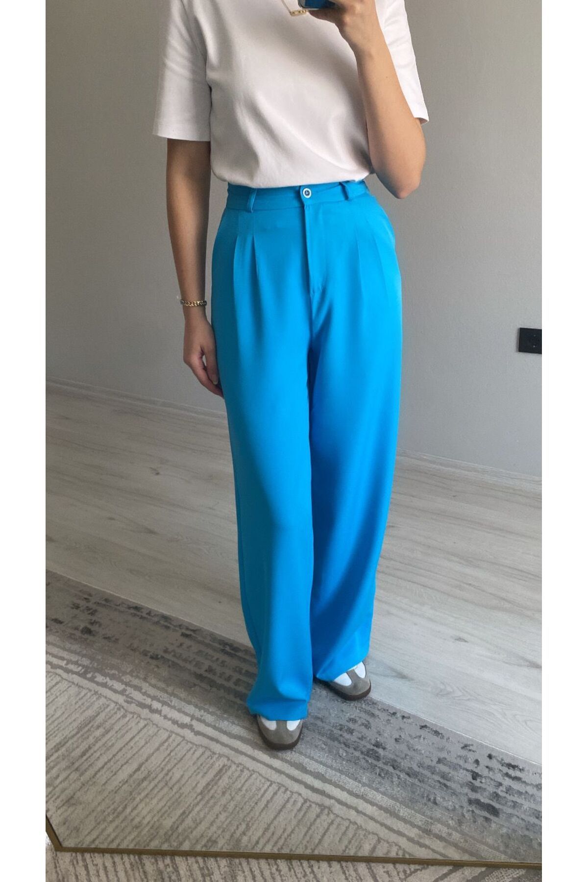 Niceboutique Yüksek Bel Pens Detaylı Palazzo Kumaş Pantolon