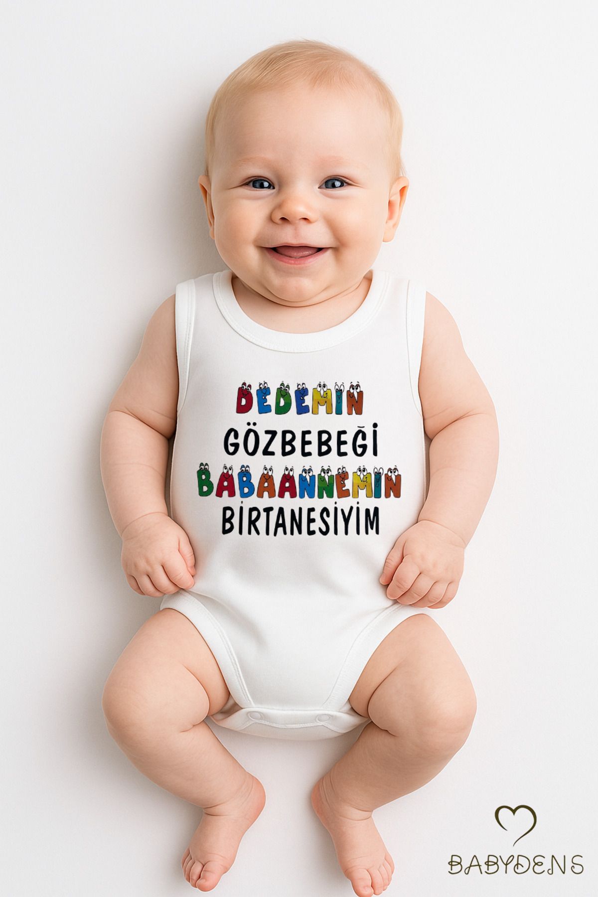 BABYDEN'S Dedemin Gözbebeği, Babaannemin Birtanesiyim Yazılı Kolsuz Bebek Zıbın %100Pamuk Yazlık Çıtçıtlı Body