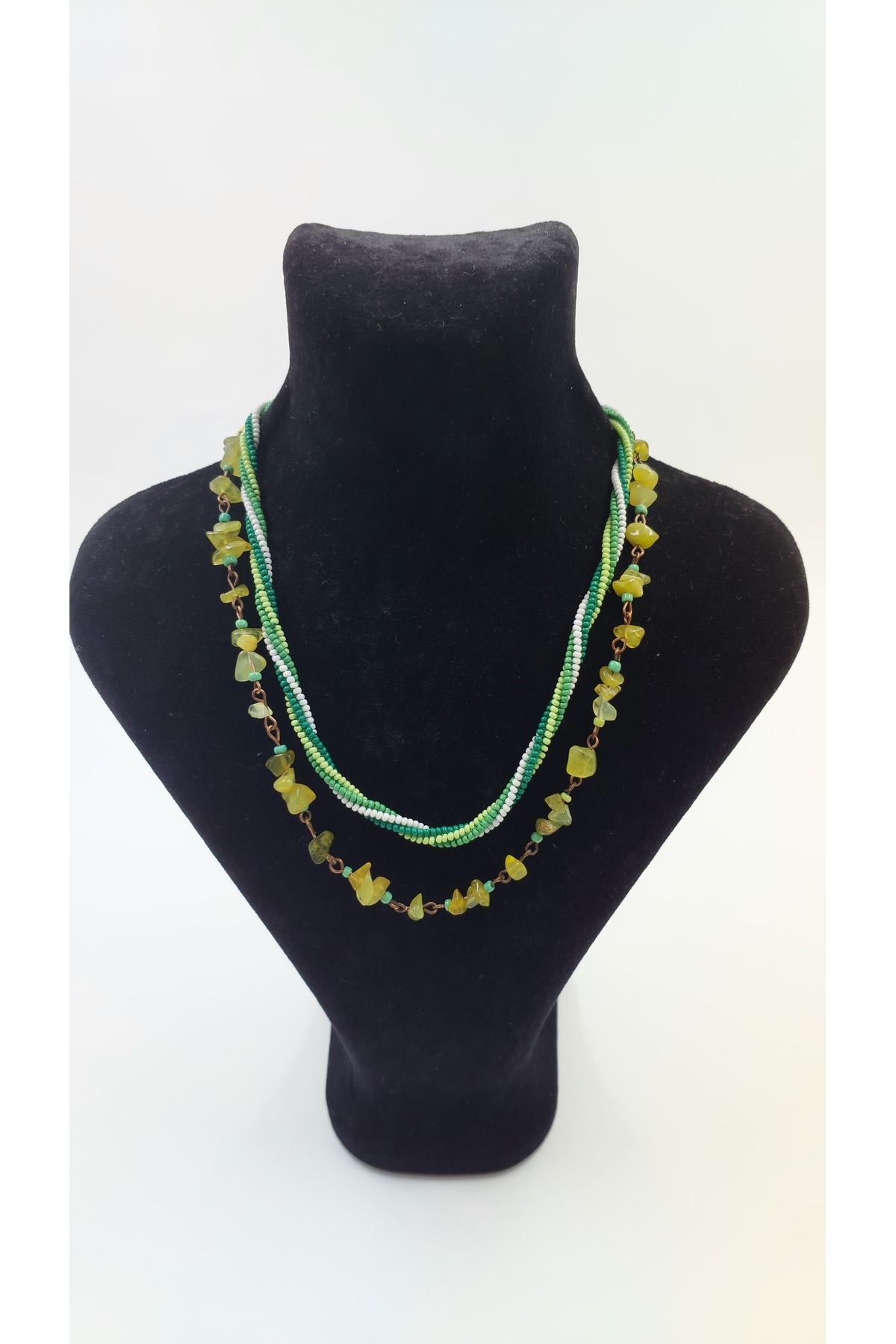 R G Handmade Design “Doğanın Uyanışı” Zebercet Taşlı & Kum Boncuklu El Yapımı Kolye Seti