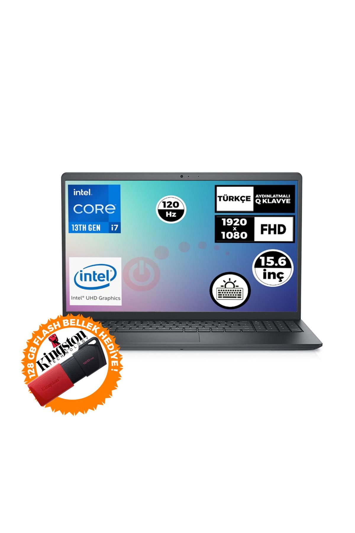 Dell Vostro 3530 i7-1355U 32GB 1TB SSD 15.6" W11P Laptop + 128 GB Flash Bellek N1601PVNB3530U 029