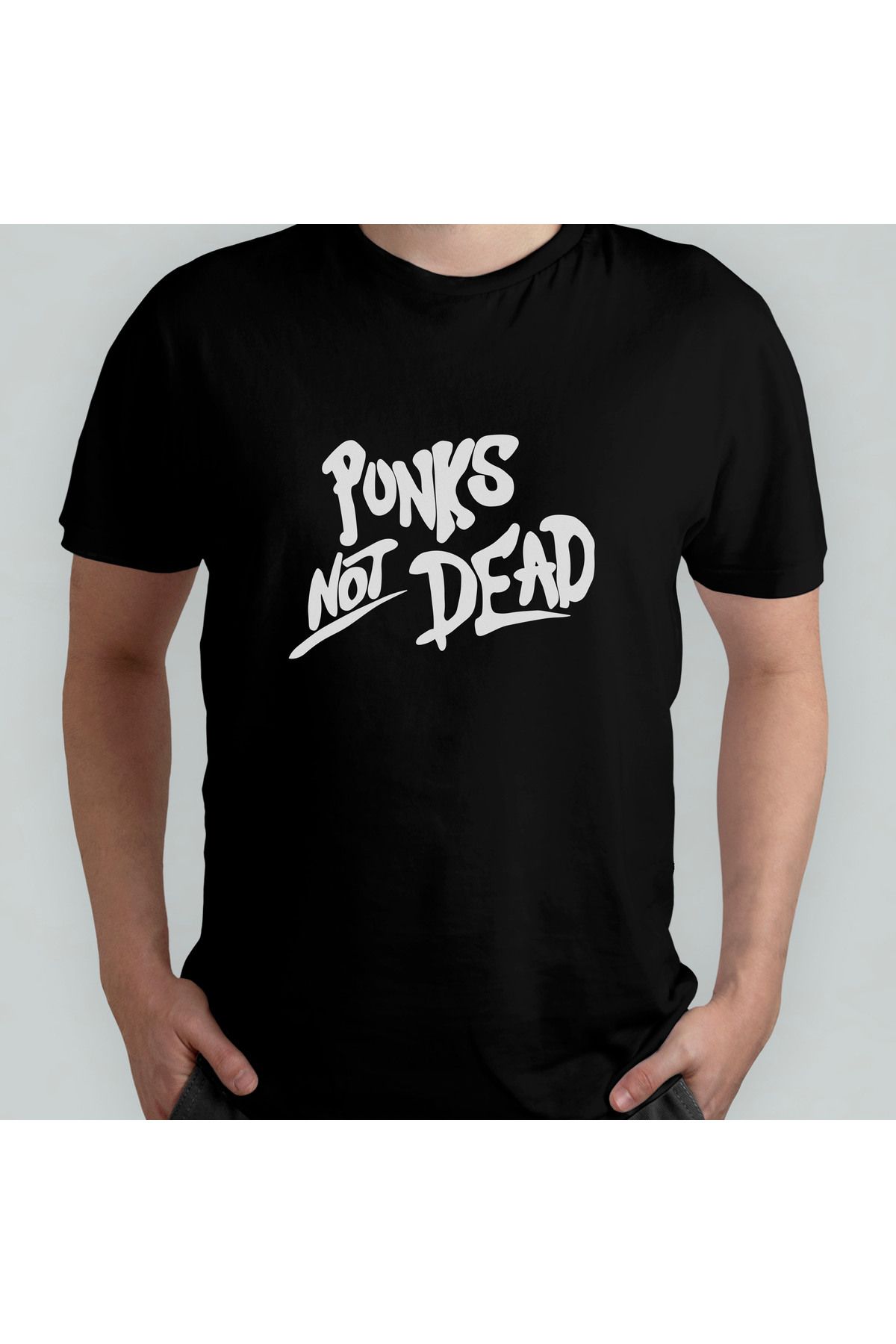 Pixxa Punk's Not Dead Unisex %100 Pamuklu Bisiklet Yaka T-Shirt Model 3