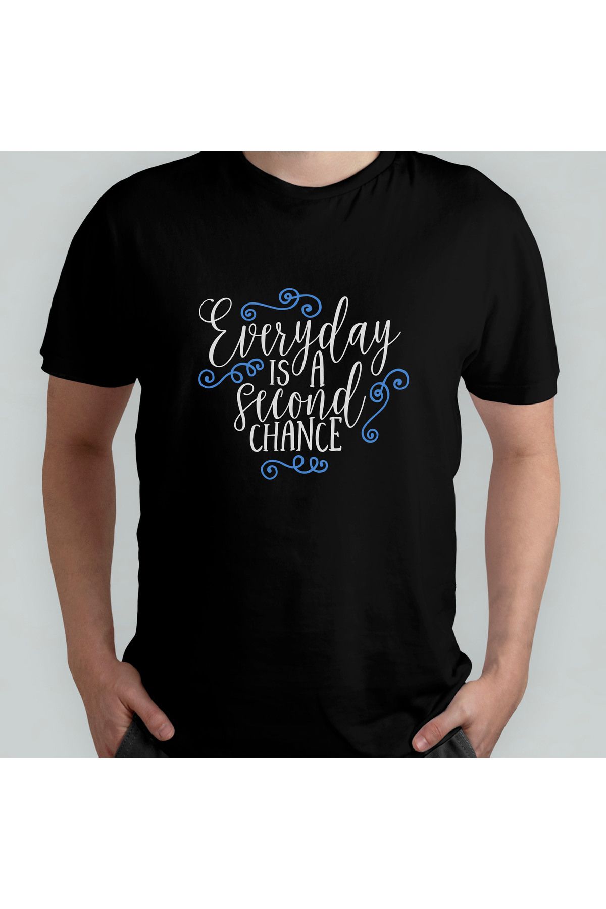 Pixxa Her Gün İkinci Bir Şans Unisex %100 Pamuklu Bisiklet Yaka T-Shirt