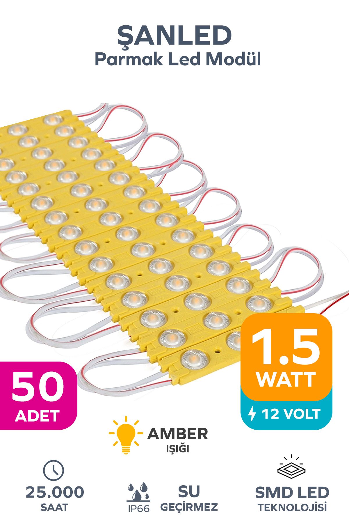ŞANLED 3 Ledli Parmak Led Modül 1.5w 2835 Smd Mercekli Beyaz,gün Işığı,mavi,kırmızı,yeşil 12v-50 Adettir