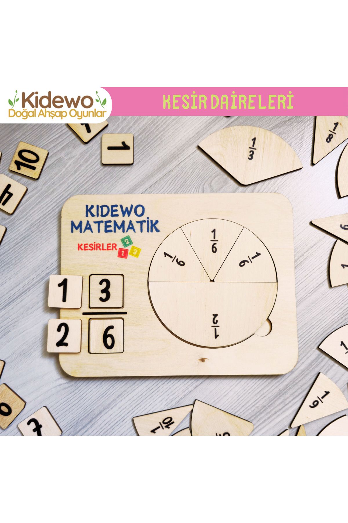 KİDEWO Kesir Daireleri Matematik Tahtası | Montessori Eğitici Oyuncak | Huş Ahşap İlkokul Yaz Tatili