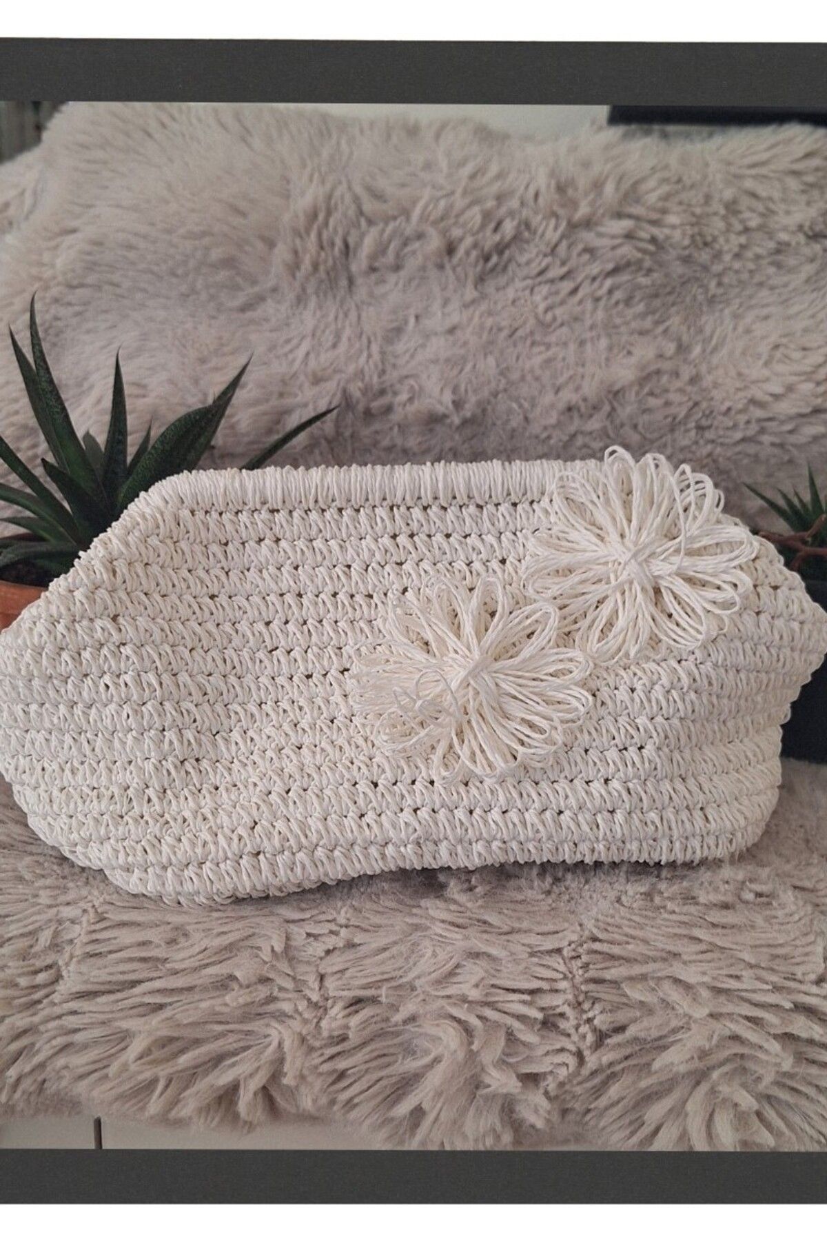 Butik KADIN BEYAZ KAĞIT İP GİZLİ BURSLU HAND MADE, EL ÖRGÜSÜ, KAĞIT İPTEN YAZLIK EL ÇANTASI, PORTFÖY