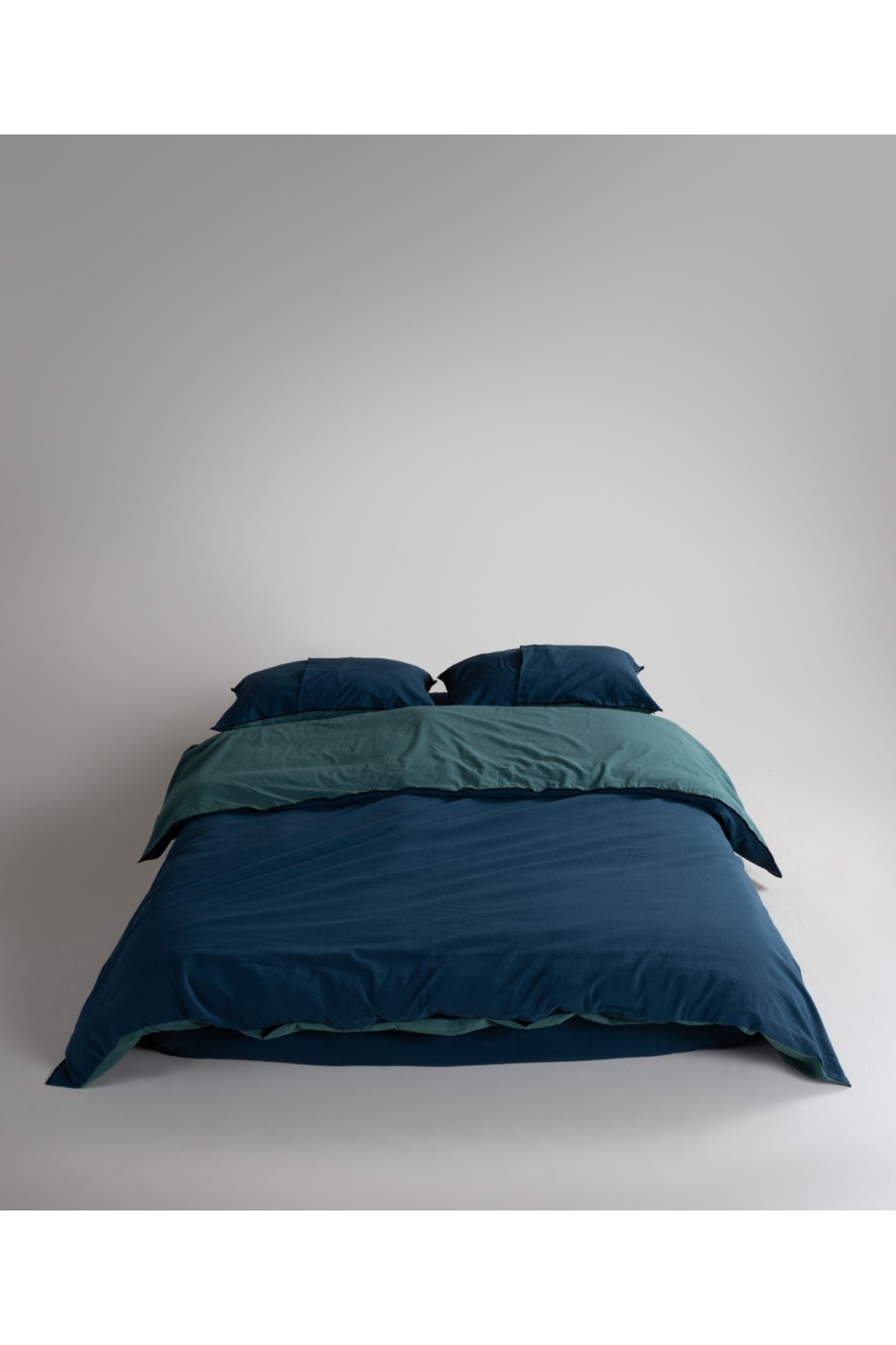 LİMASSO Essualte Doubleface %100 Pamuk Nevresim Takımı Dark Green - Dress Blue
