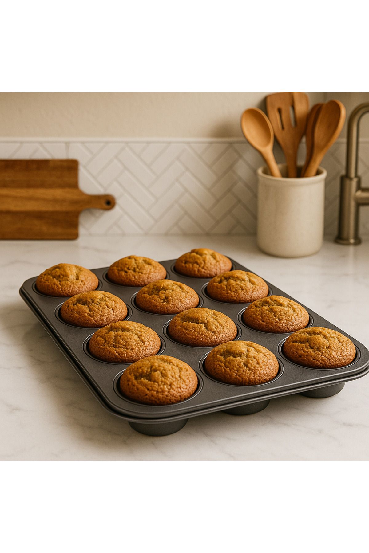 Stonix 12'li Muffin Kalıbı Karbon Çelik Yanmaz Yapışmaz Fırınlanabilir Gıda Temasa Uygun