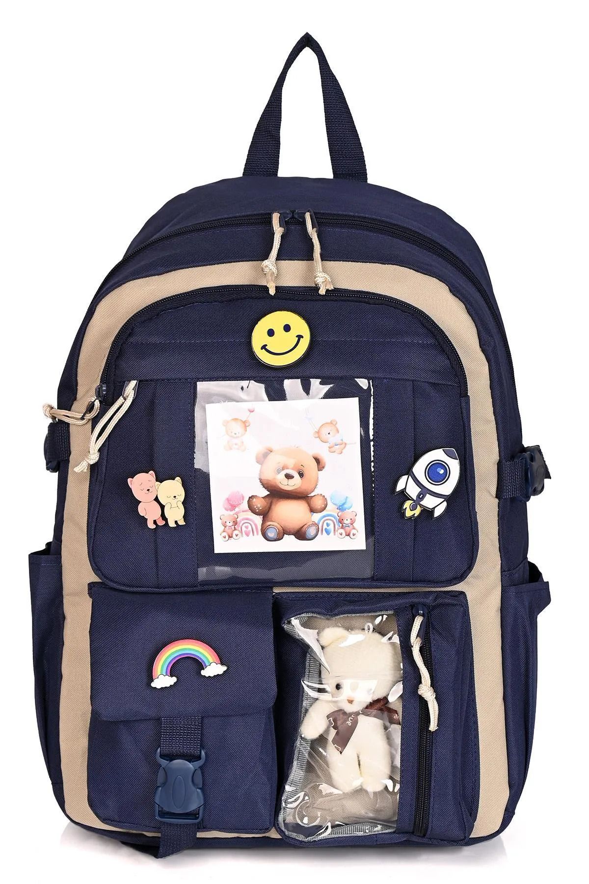 Catwins Kawaii Kore Tarzı Aksesuarlı Ve Ayıcıklı Okul Sırt Çantası Lacivert
