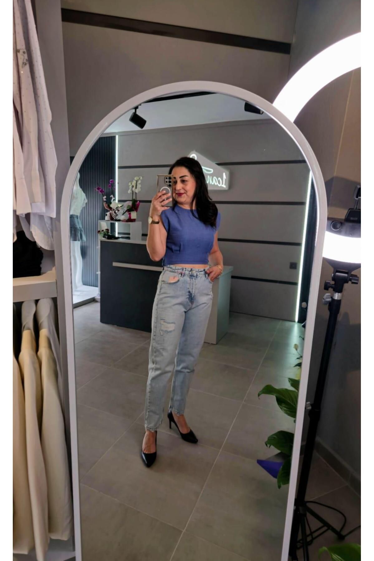 Quzu YIRTIK DETAYLI JEAN PANTOLON BUZ MAVİ