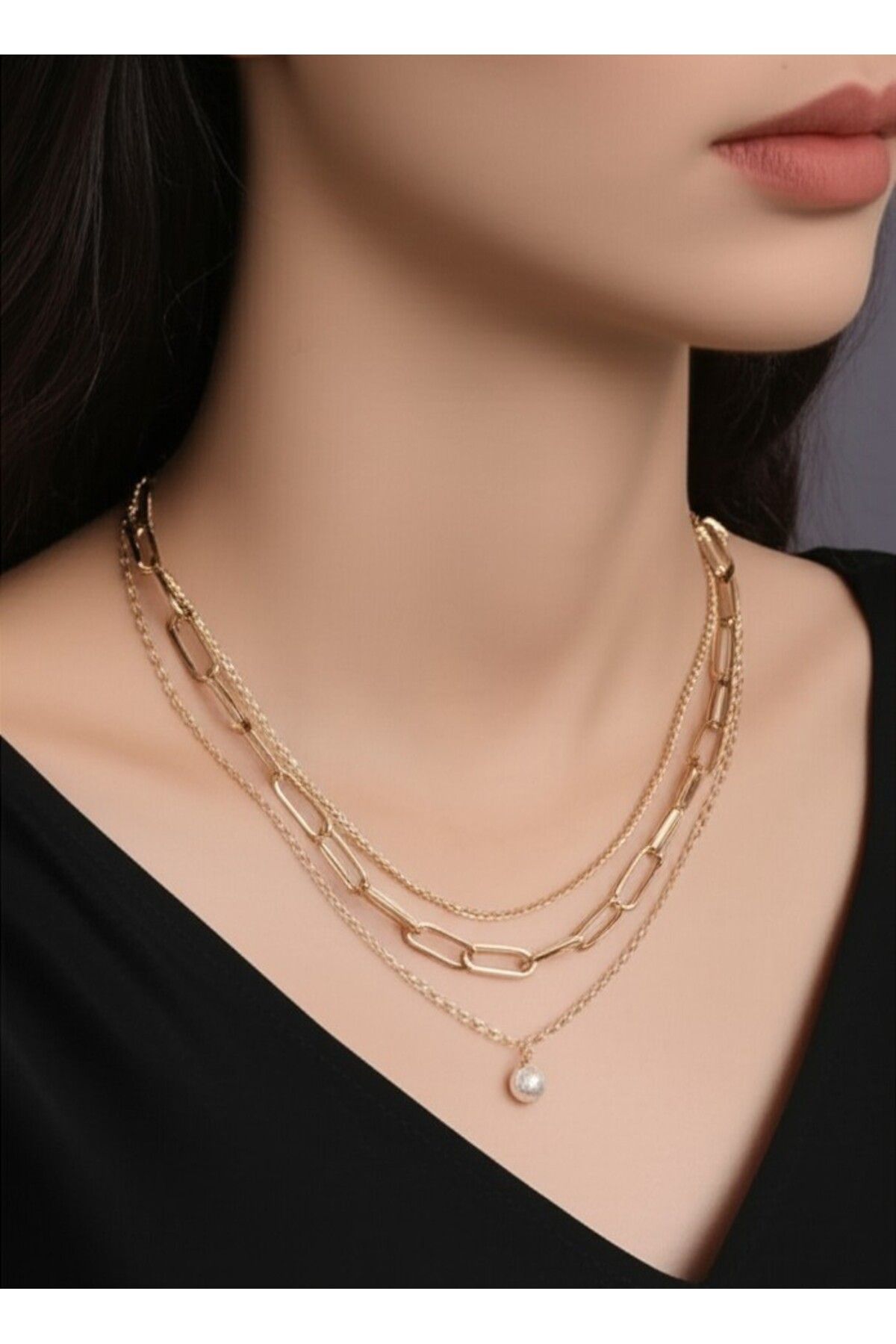 HARİNA Kadın 3'lü Gold Kolye Seti, Hediye Kutulu