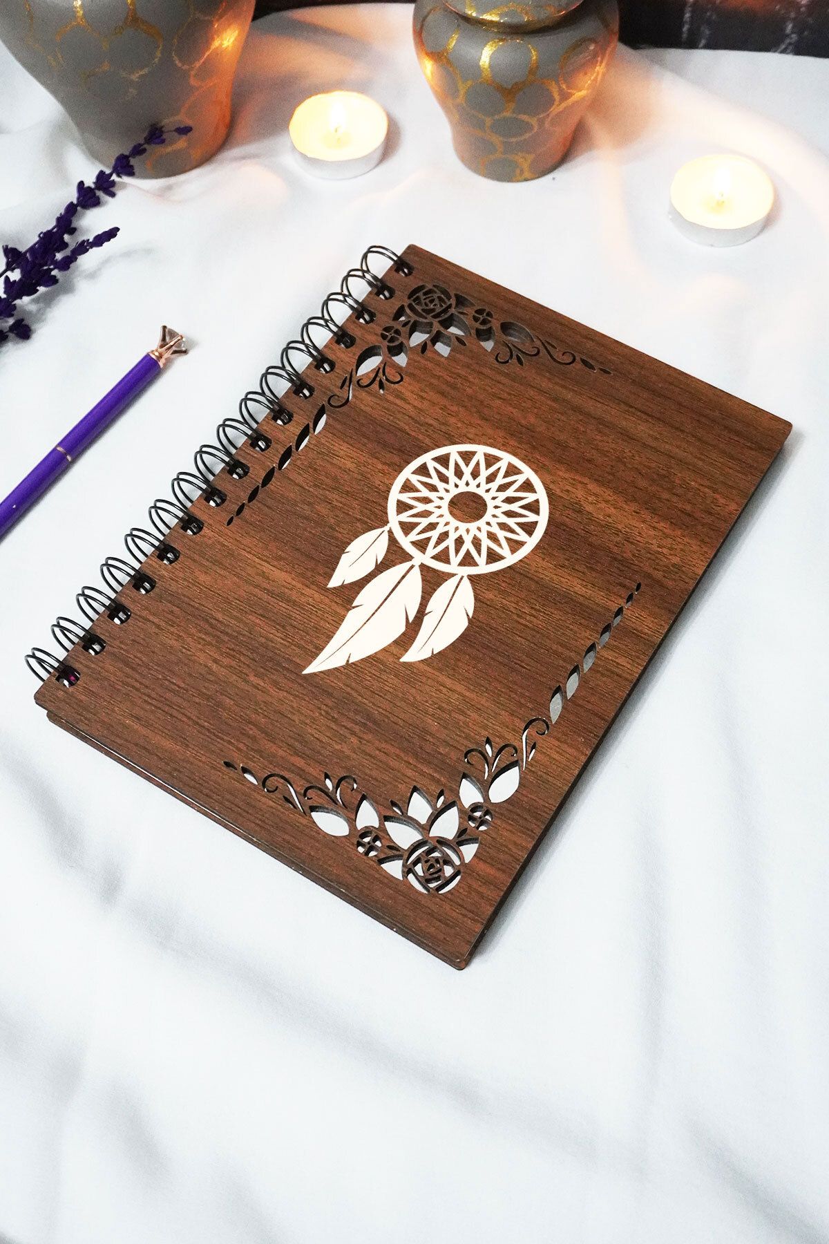 markcat Rüya Kapanı Ahşap Kapaklı Defter - Çizgisiz Defter - 60 yaprak (120 sayfa) - A5 15x21 cm