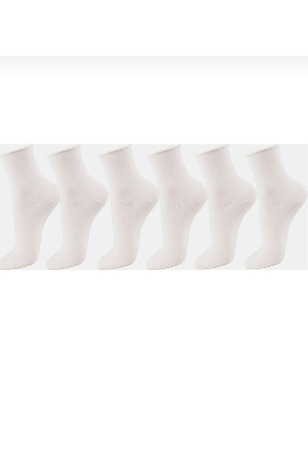 AyganStore 6'Çift Lastiksiz Roll-top Beyaz Kadın Soket Çorap
