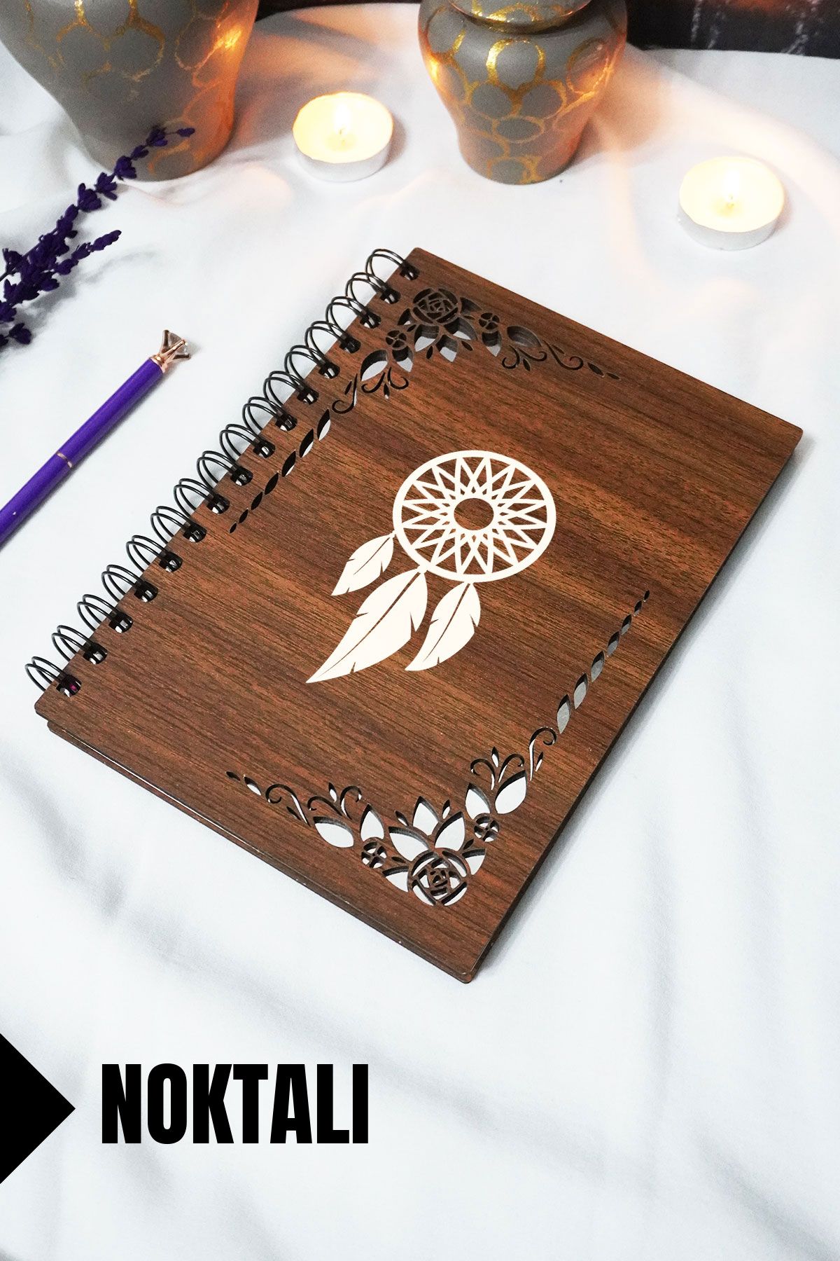 markcat Rüya Kapanı Ahşap Kapaklı Defter - Noktalı Defter - 60 Yaprak (120 SAYFA) - A5 15x21 Cm