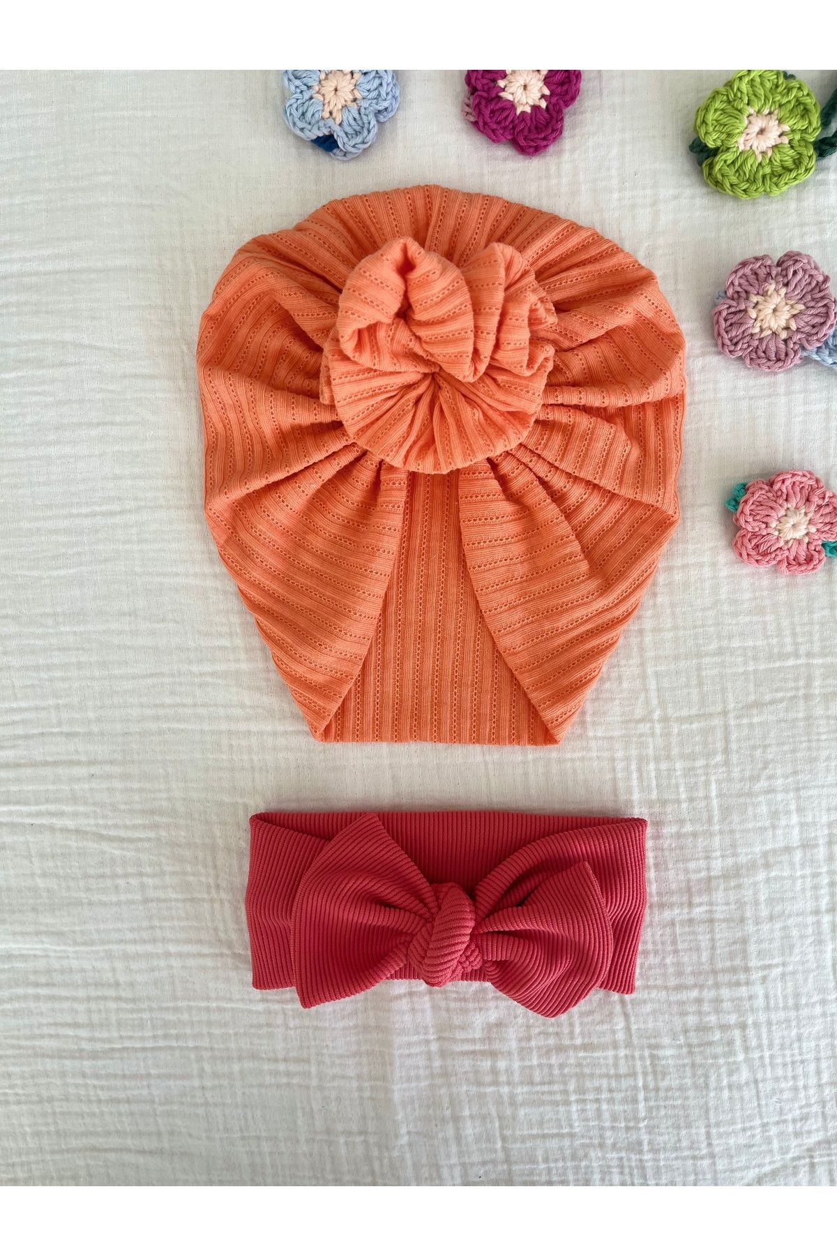 BurculuDükkan Kız Bebek Bone Bandana 2’li Set Hediyelik Set