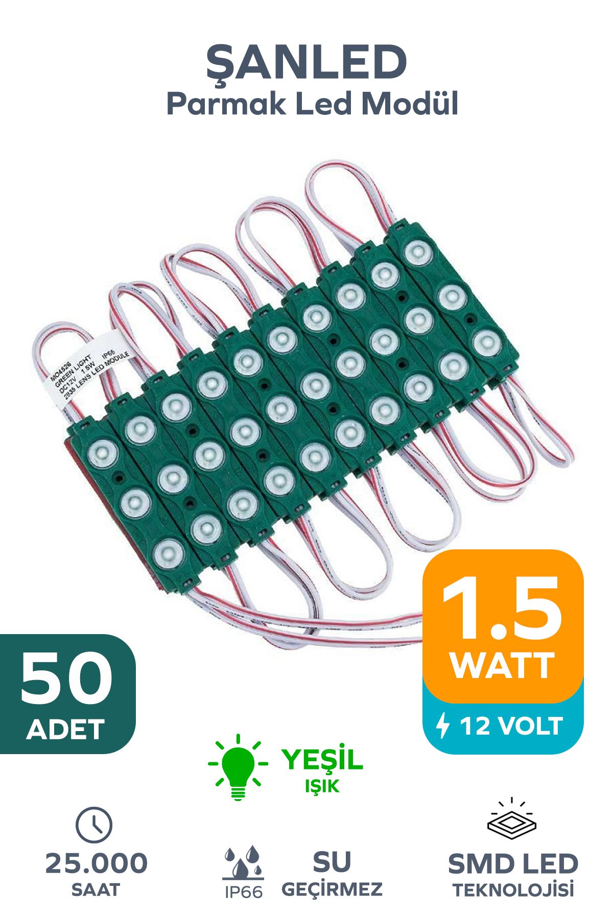 ŞANLED 3 Ledli Parmak Led Modül 1.5w 2835 Smd Mercekli Beyaz,gün Işığı,mavi,kırmızı,yeşil 12v-50 Adettir