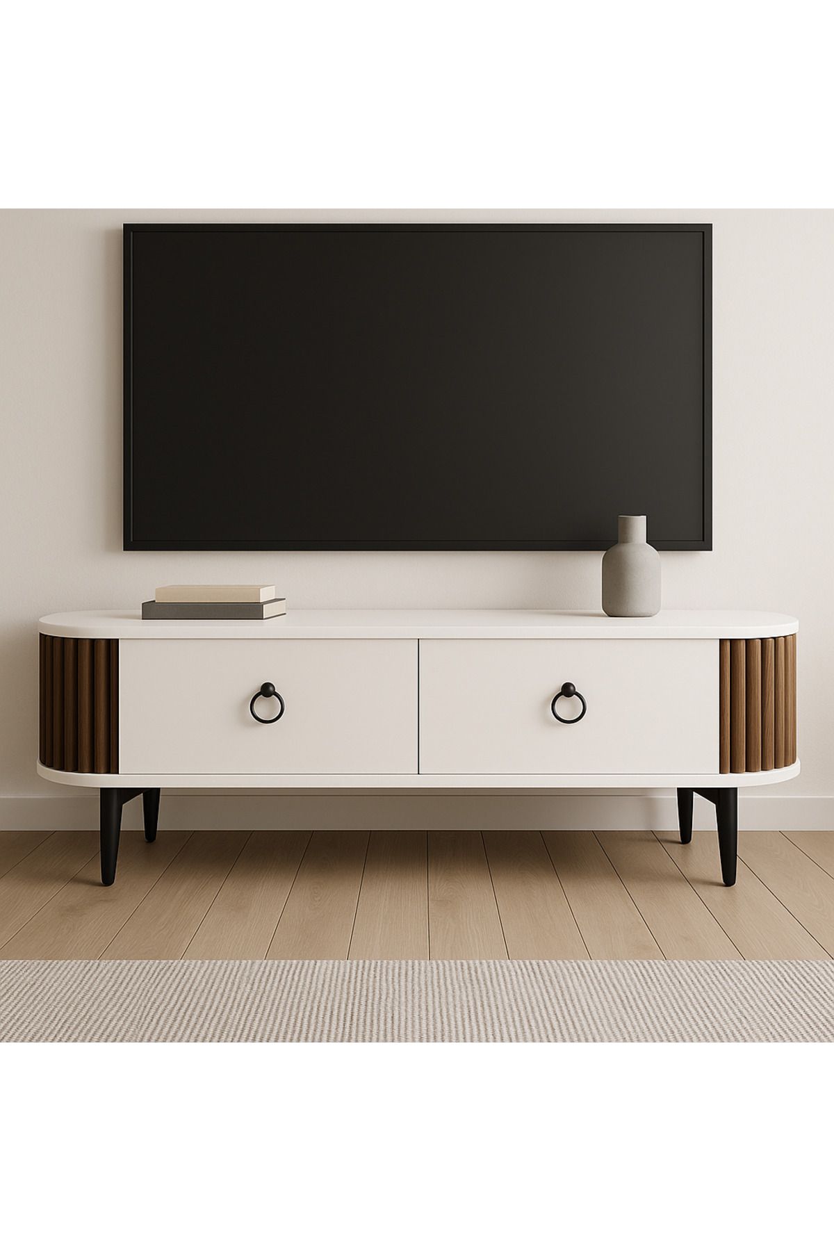İGEMTASARİM Linea Ovallı Çıtalı Şık ve Fonksiyonel Tasarım TV Ünitesi – 120 cm