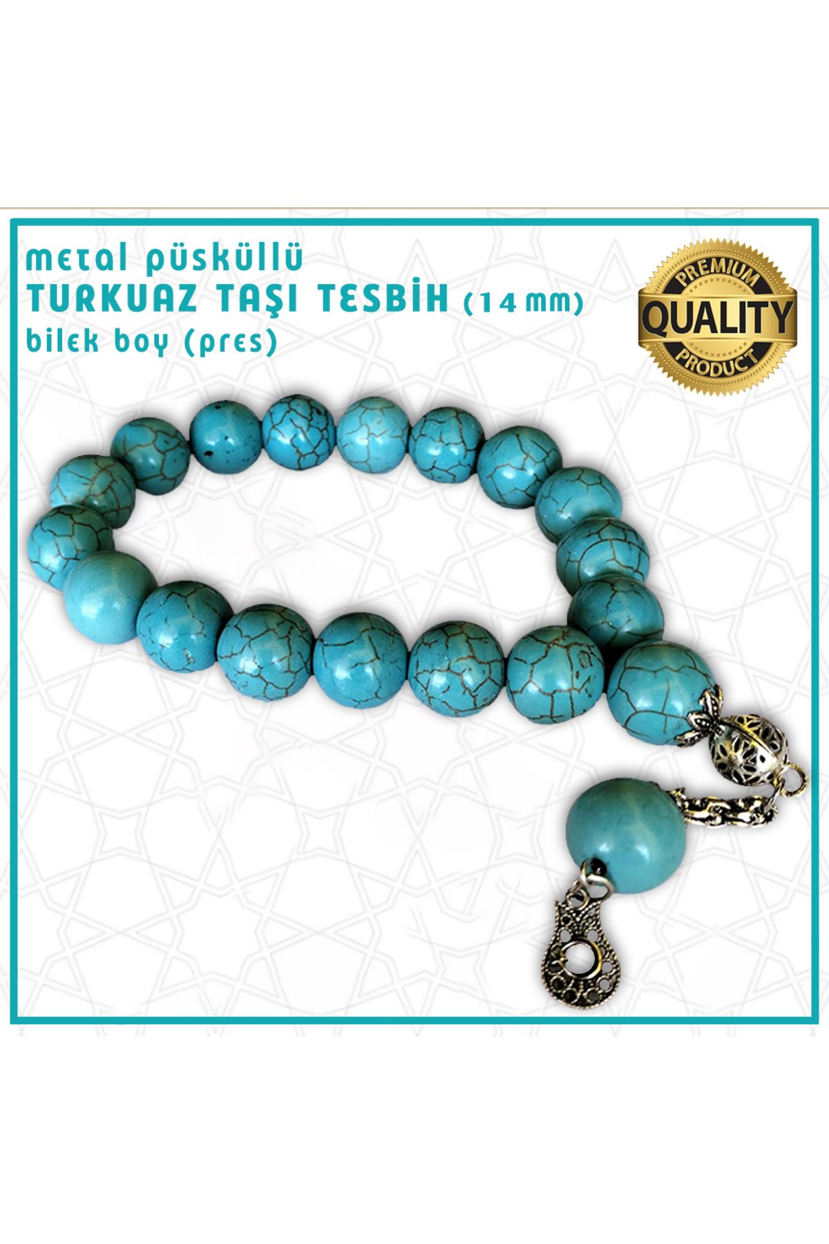 Mabeyn Turkuaz Taşı Tesbih - 14 Mm (BİLEKBOY-PRES)