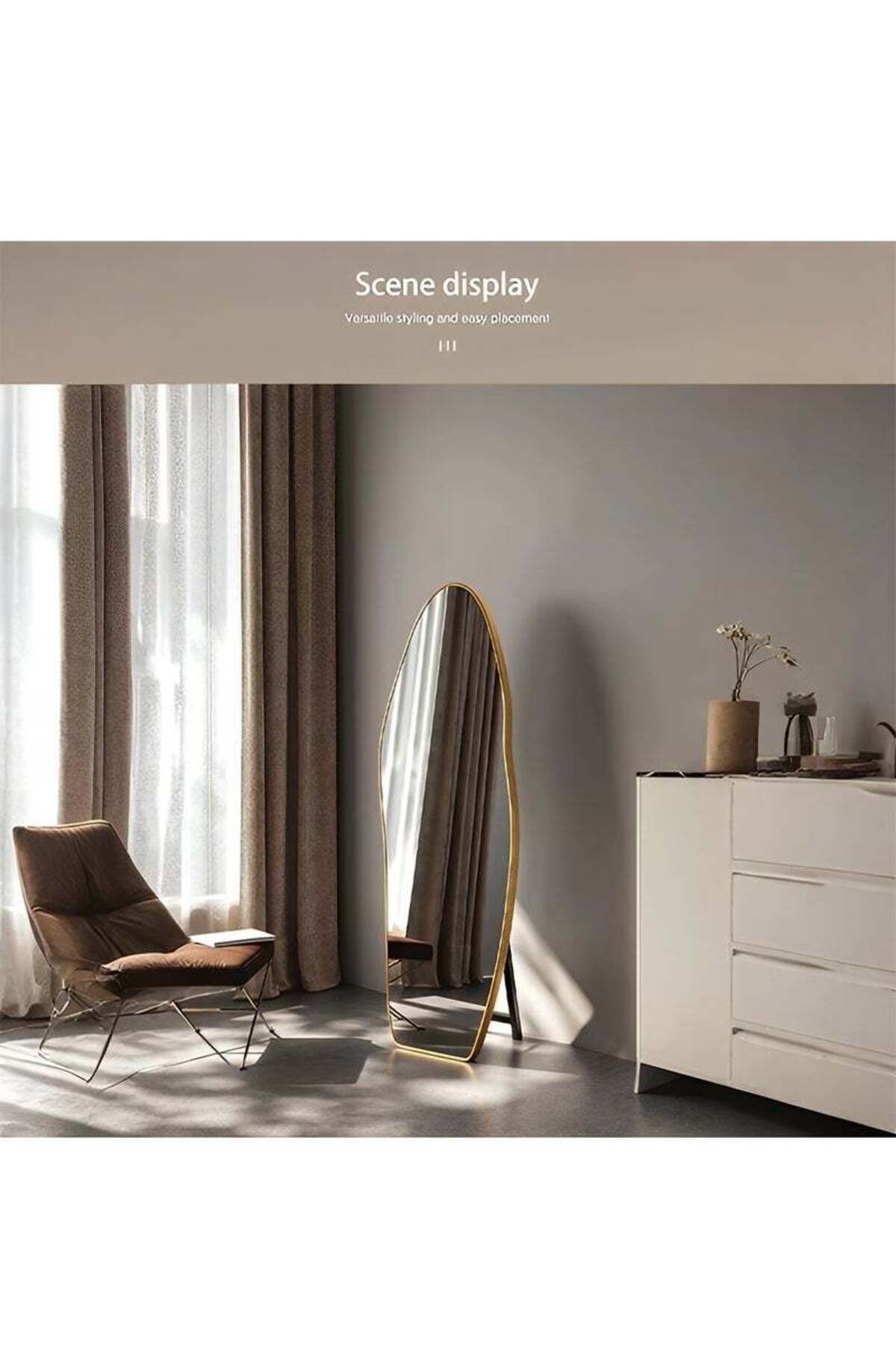 Taimi-Full Length Cloud Standing Mirror with Gold Frame and Tempered Glass for Wall and Floor 185x80cm 6