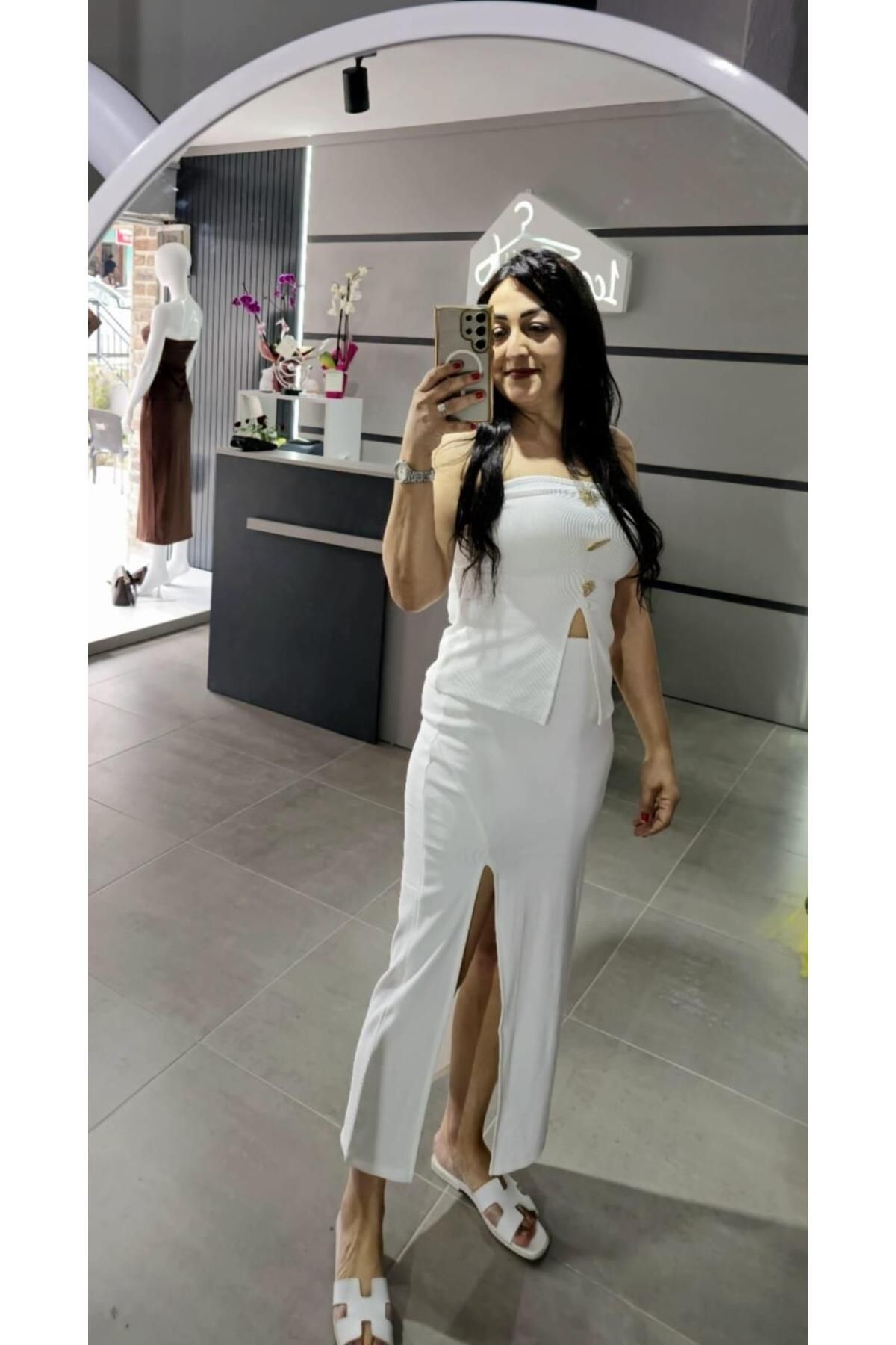 Mzr Collection ÖNDEN YIRTMAÇLI EKRU ETEK