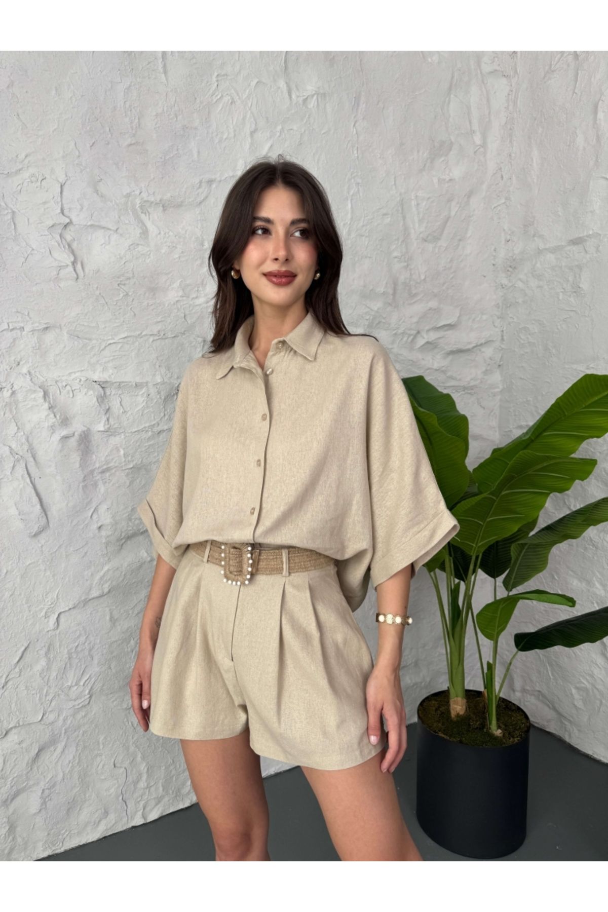 Elif Özbey Butik Taş Keten Şortlu Takım