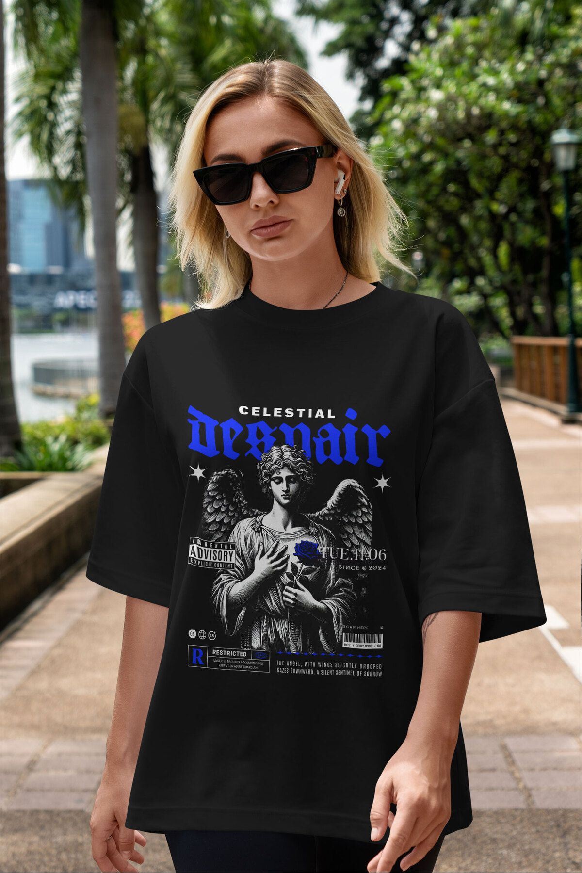 ELFAMİ Unisex Erkek/Kadın CELESTIAL Renkli Özel Baskılı Oversize Pamuklu Bisiklet Yaka T-Shirt Tişört