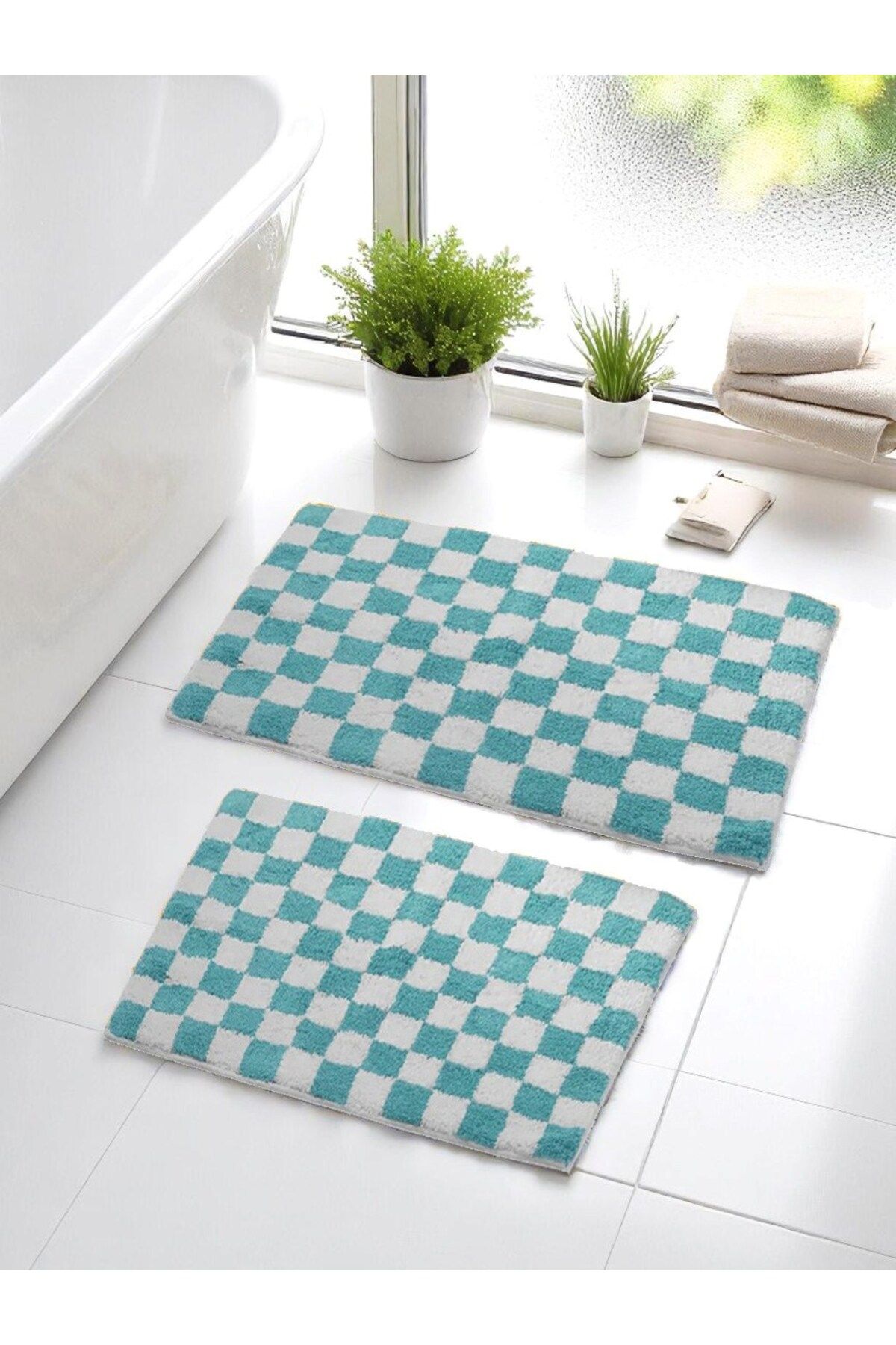 EUROBANO Chess 2'li Banyo Paspası Kaymaz Taban 60x100-60x50