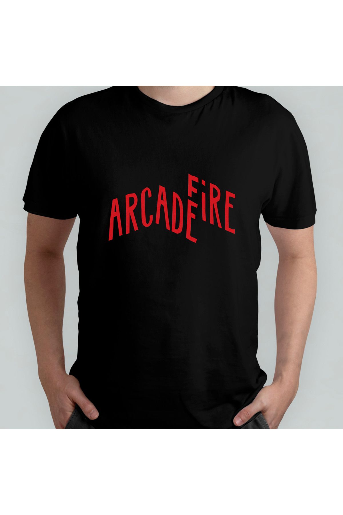 Pixxa Arcade Fire Unisex %100 Pamuklu Bisiklet Yaka T-Shirt Model 1