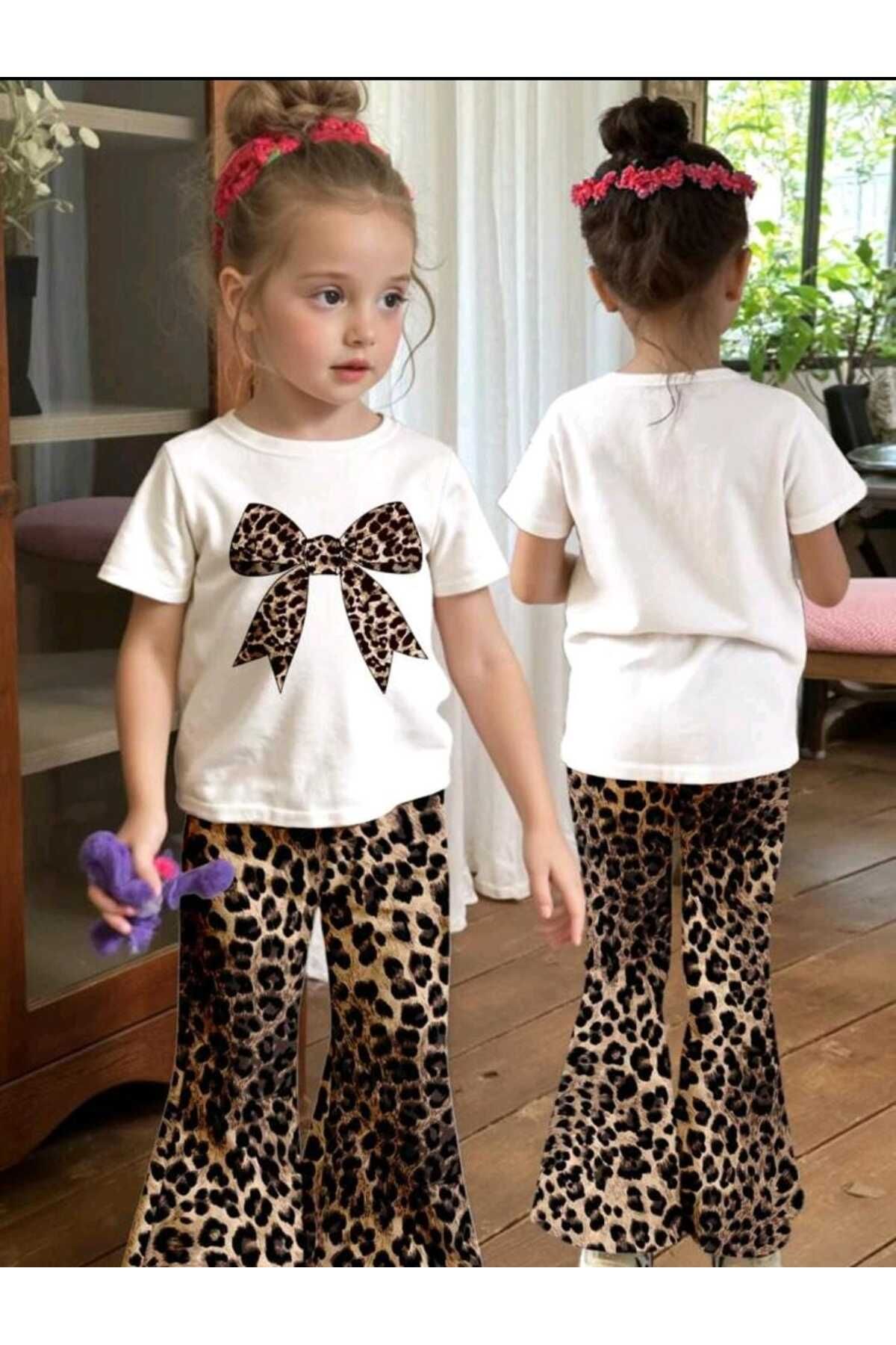 CINARIUM Kız Çocuk Leopar Pantolon Ve Tişört Takım