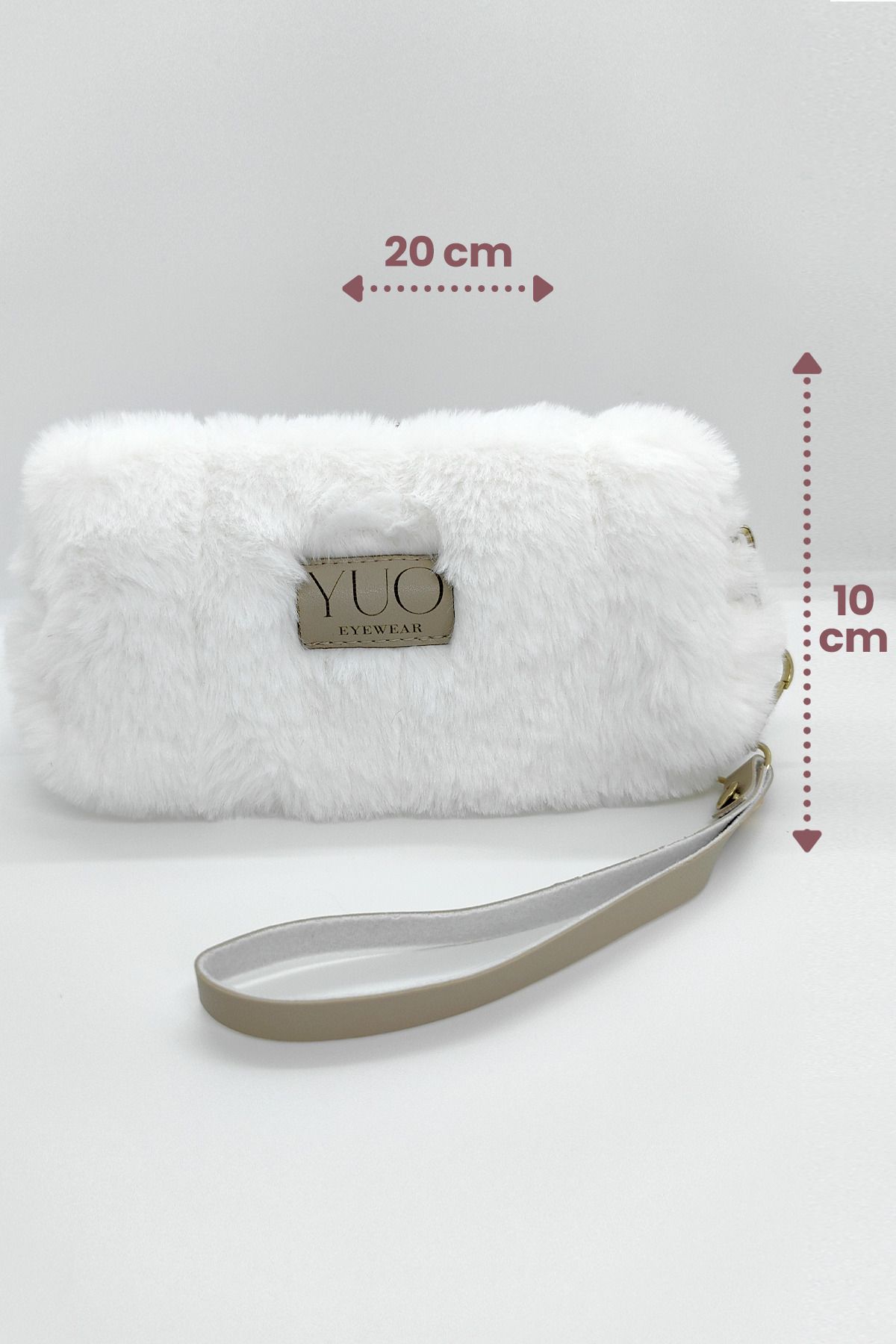 yuoeyewear YUO Beyaz Peluş Çok Amaçlı Kılıf – Gözlük, Kalemlik, Makyaj Çantası, Mini Clutch