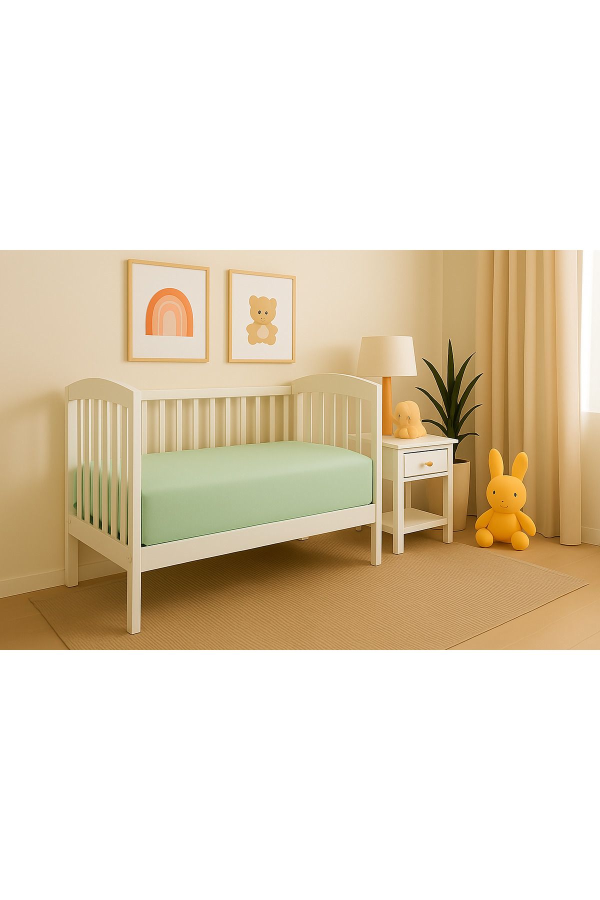 Uğurluel Home | Jersey | %100 Pamuk | Pastel Yeşil | Bebek Lastikli Çarşaf