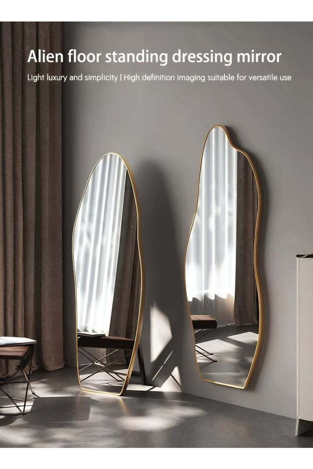 Taimi-Full Length Cloud Standing Mirror with Gold Frame and Tempered Glass for Wall and Floor 185x80cm 3