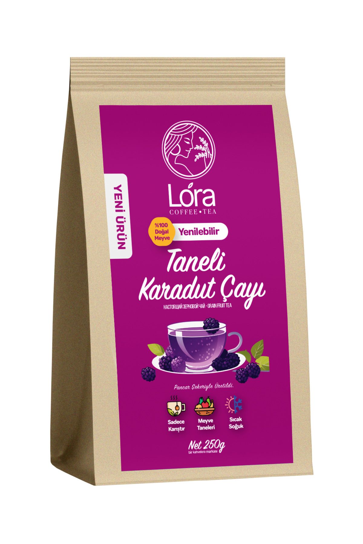 LoraTea 250g Doğal Yenilebilir Taneli Karadut Çayı - Bardakta Hazır - Sıcak Yada Soğuk Hazırla