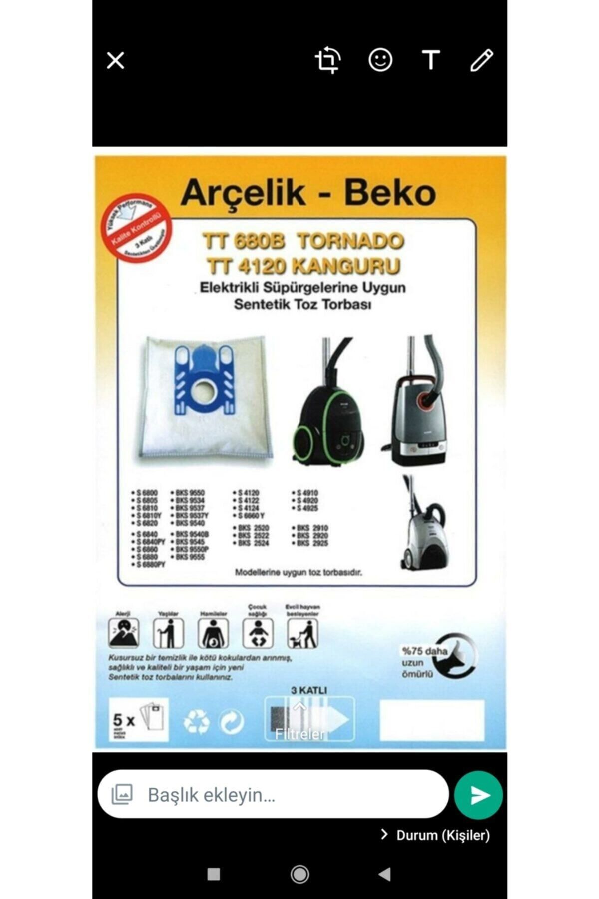 Arçelik Beko Tt680 Uyumlu Toz Torbası