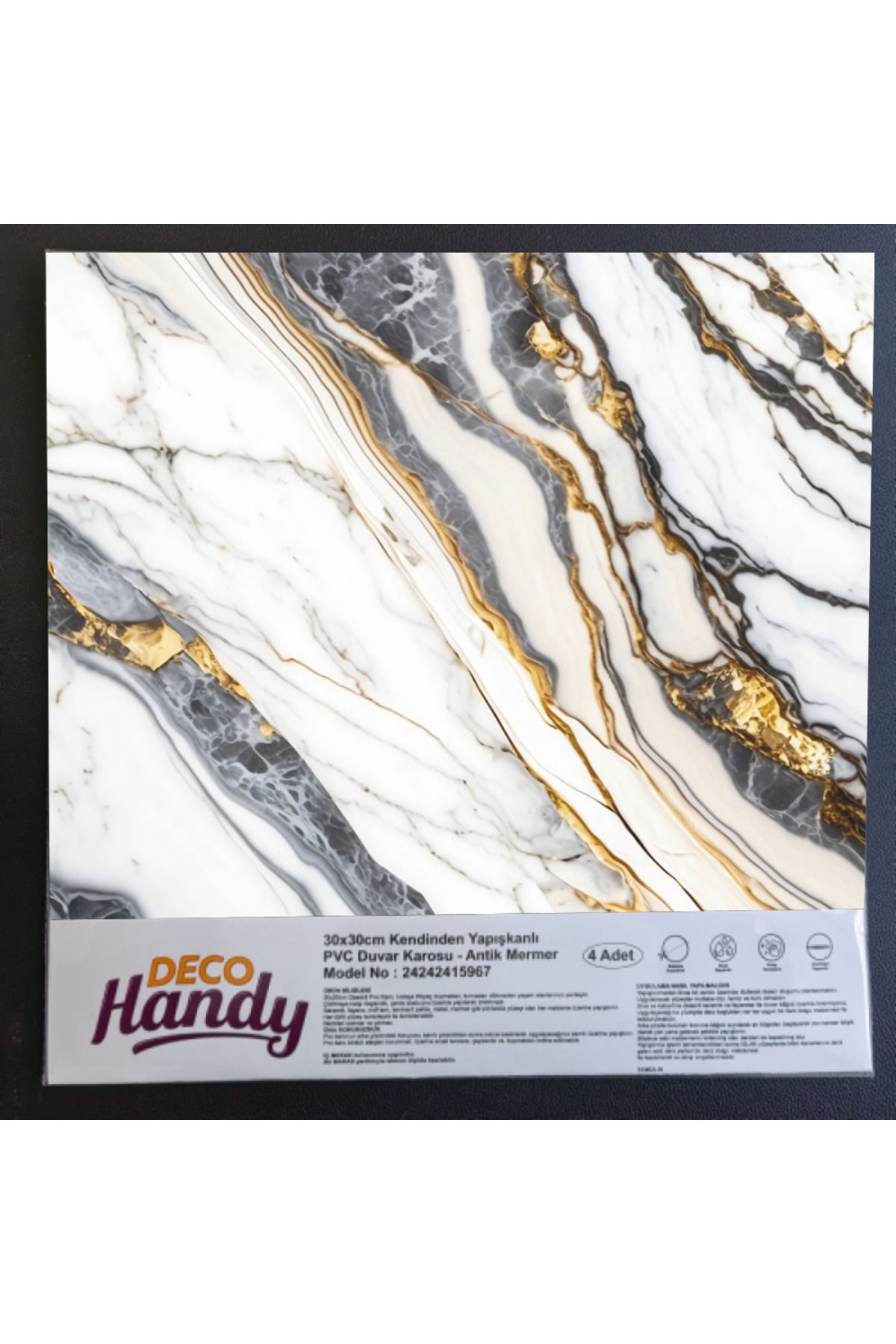 Linarx DecoHandy Pvc Yapışkanlı Yer Karosu 30x30cm 4'Lü Paket - Beyaz İnci 0,36m2