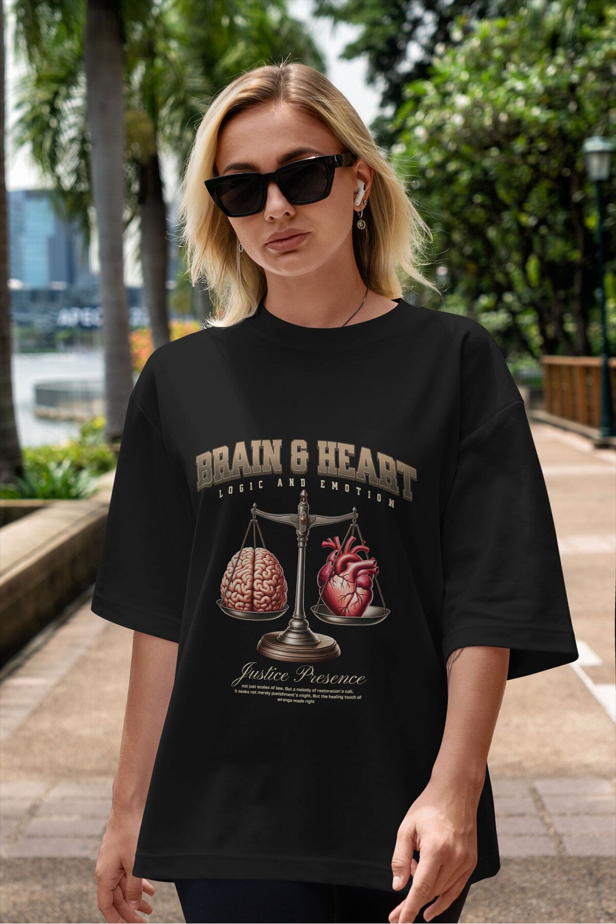 ELFAMİ Unisex Erkek/Kadın BRAIN HEART Renkli Özel Baskılı Oversize Pamuklu Bisiklet Yaka T-Shirt Tişört