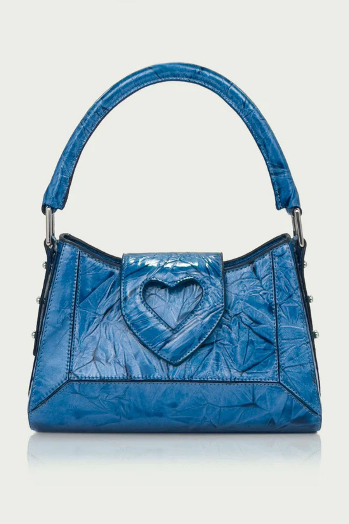 D'ylla Atelier Ashley Serisinden Şık Kadın El Çantası - Hakiki Deri, Günlük ve Özel Günler - Crinkle Blue Glossy