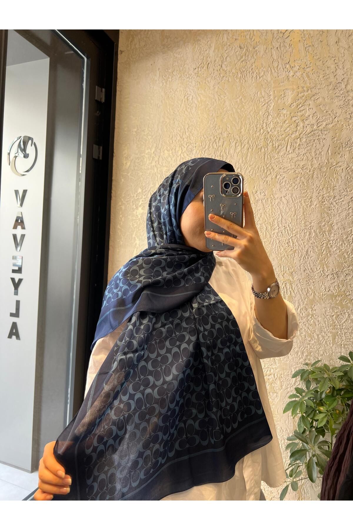 Vaveyla LACİVERT GUCCI DESENLİ ŞAL