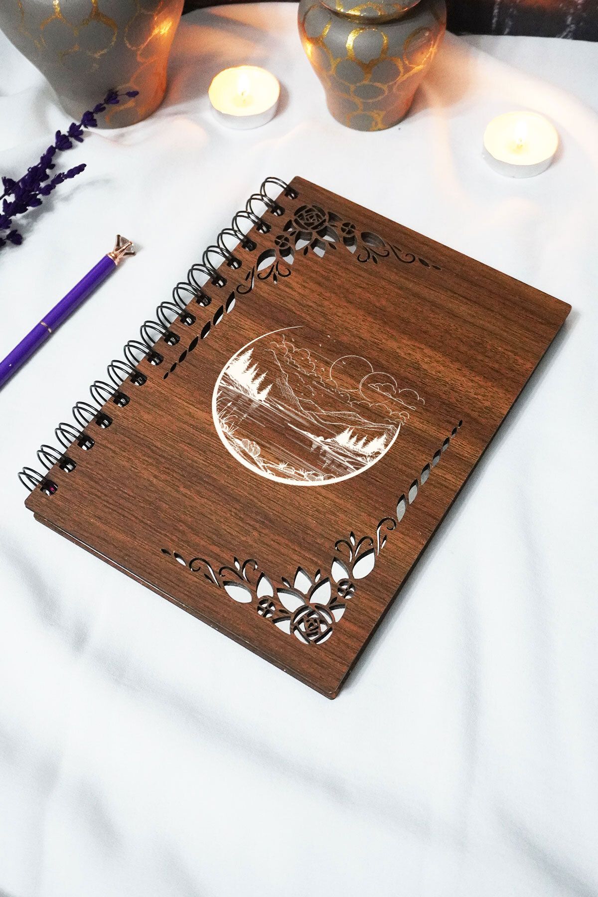 markcat Manzara Ahşap Kapaklı Defter - Çizgili Defter - 60 yaprak (120 sayfa) - A5 15x21 cm