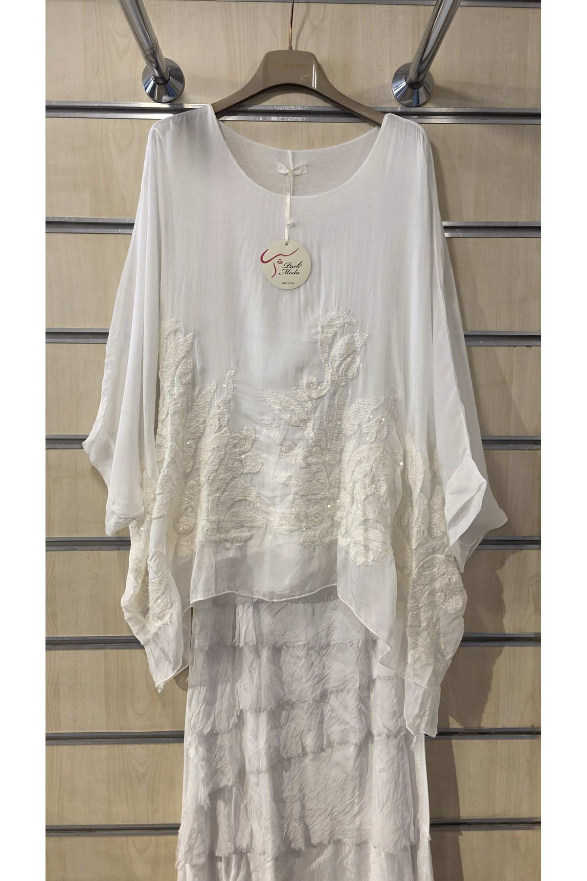Park Moda İtalyan İpek Tunik Bluz Çiçek Kabartmalı