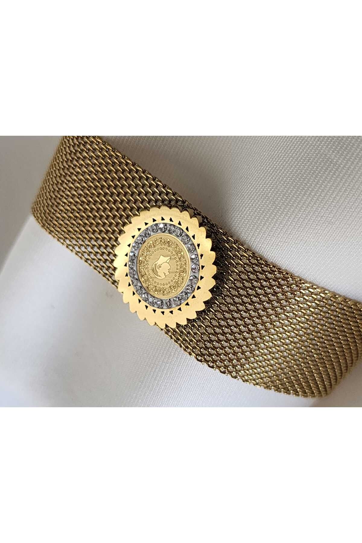 ZÜLİSCH ATA ÇELİK BİLEKLİK KALIN MODEL MIGNATASLI KAPAMA GOLD PASLANMAZ
