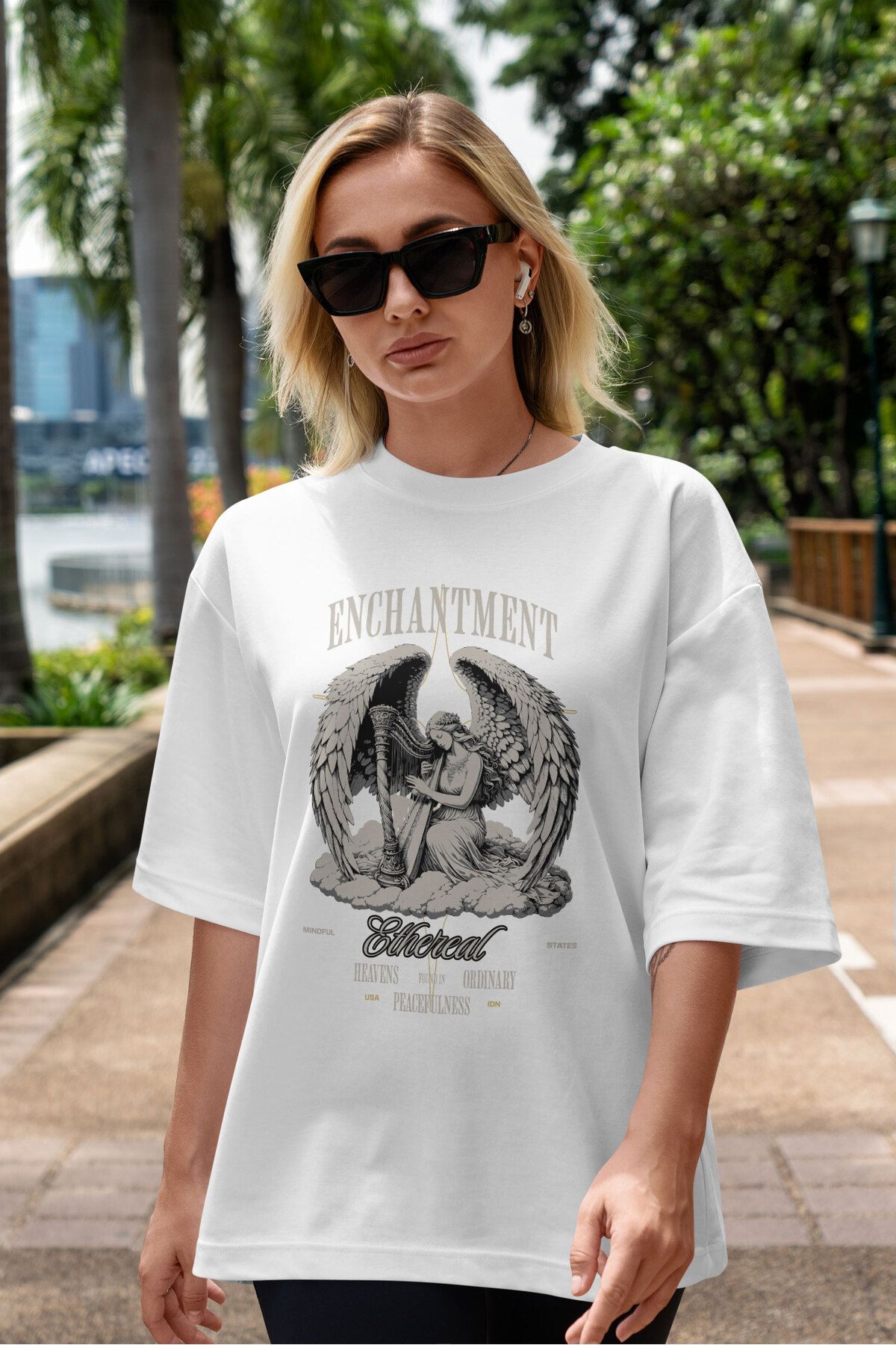ELFAMİ Unisex Erkek/Kadın ENCHANTMENT Renkli Özel Baskılı Oversize Pamuklu Bisiklet Yaka T-Shirt Tişört