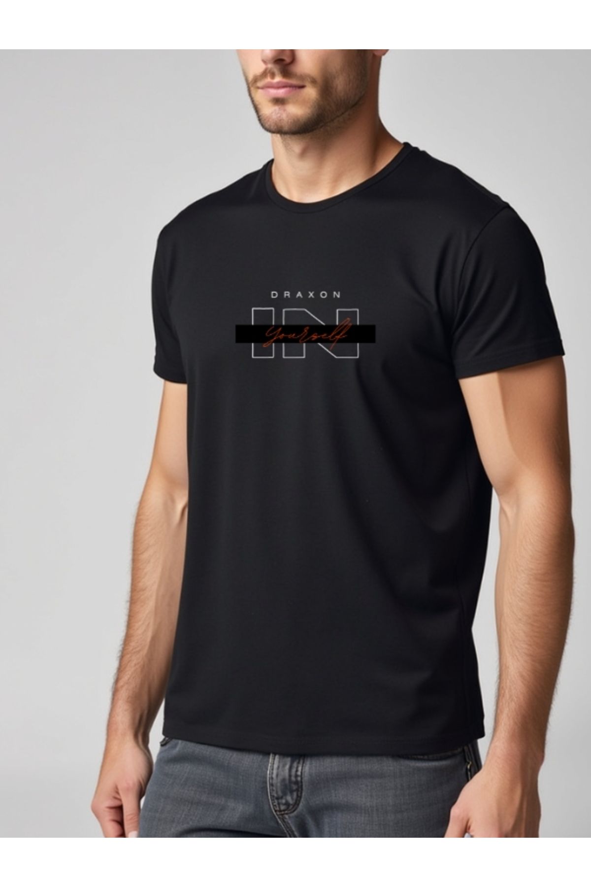Draxon A+ Pamuklu Baskılı Bisiklet Yaka T-shirt