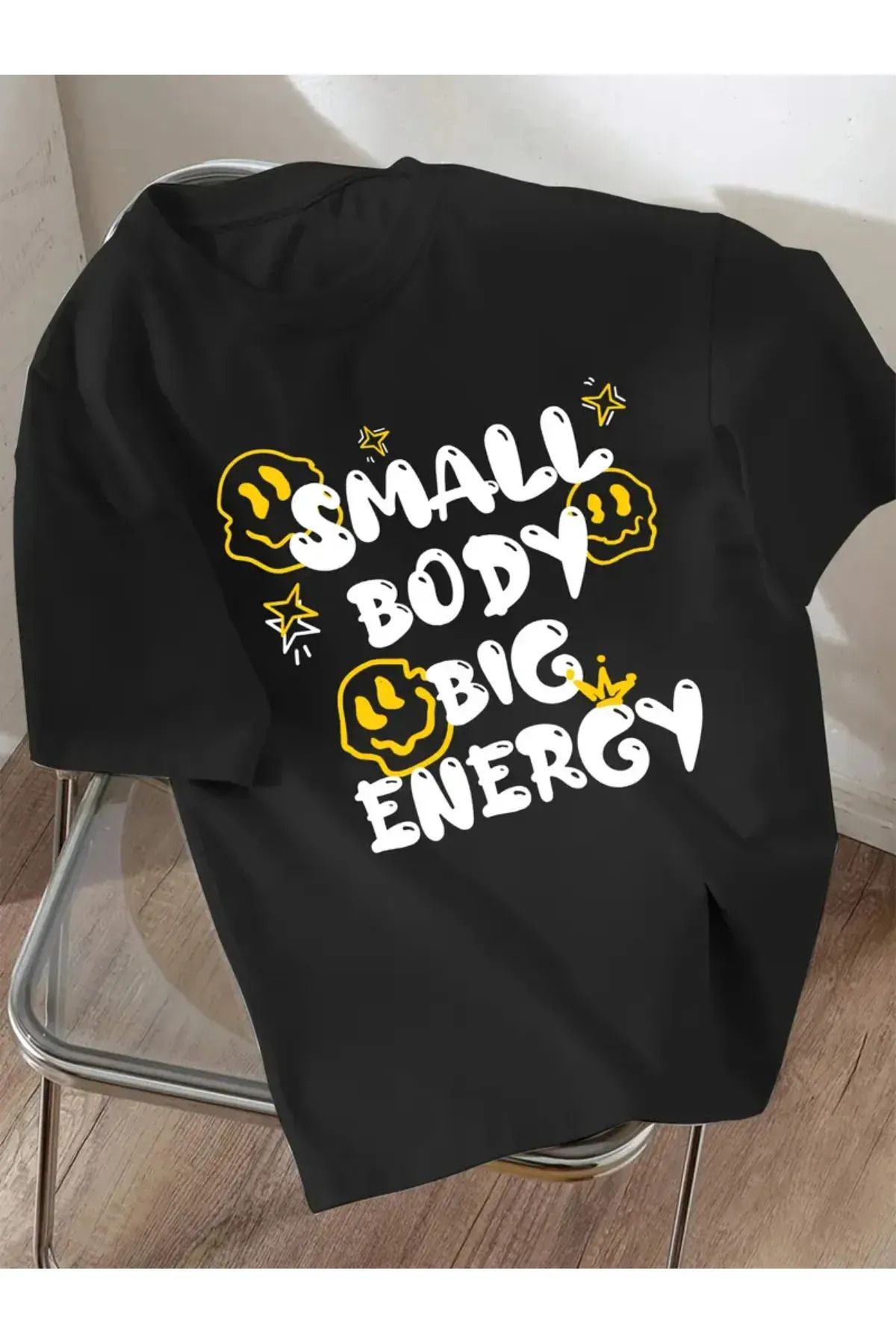 Koklonmoda Büyük Beden Unisex Small Body Energy Baskılı Oversize T-Shirt