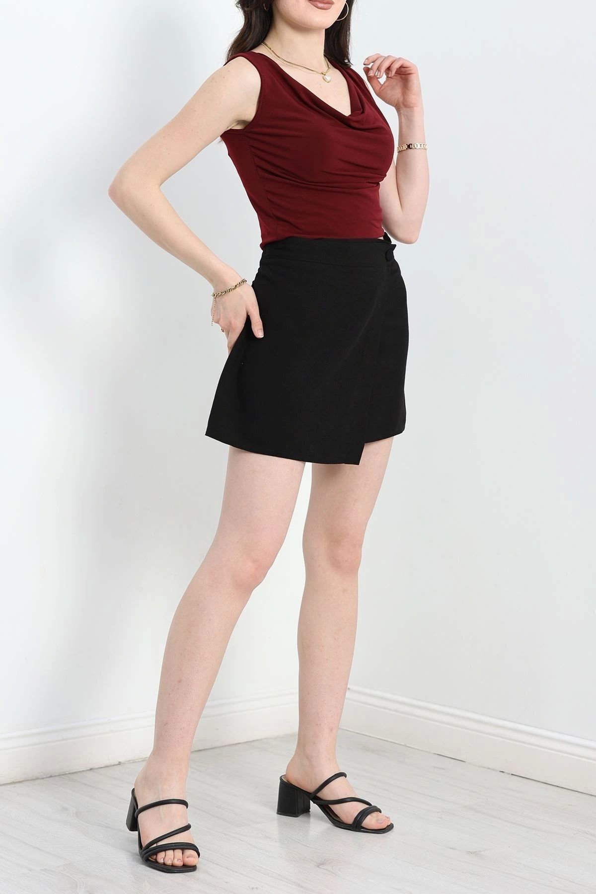 OurStyles Düğmeli Keten Etek Siyah - 41438.1966.