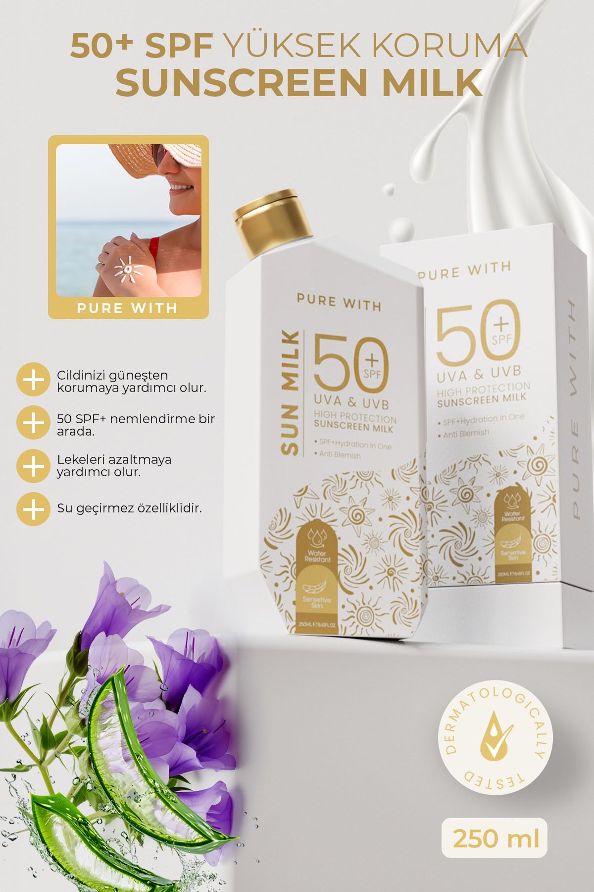 Purewith 50 SPF+ Yüksek Koruma Sunscreen Sun Milk