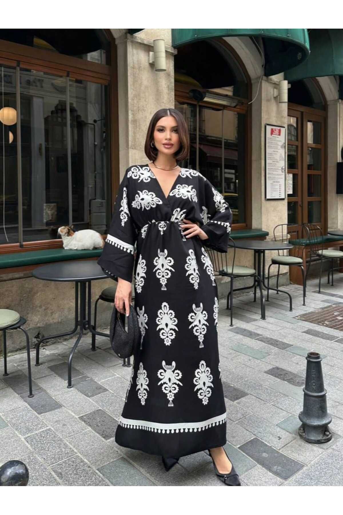 moda paketi KADIN VİSKON DESENLİ ELBİSE
