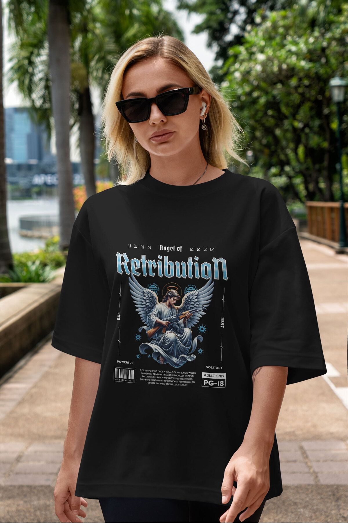 ELFAMİ Unisex Erkek/Kadın RETRIBUTIONS Özel Baskılı Oversize Pamuklu Bisiklet Yaka T-Shirt