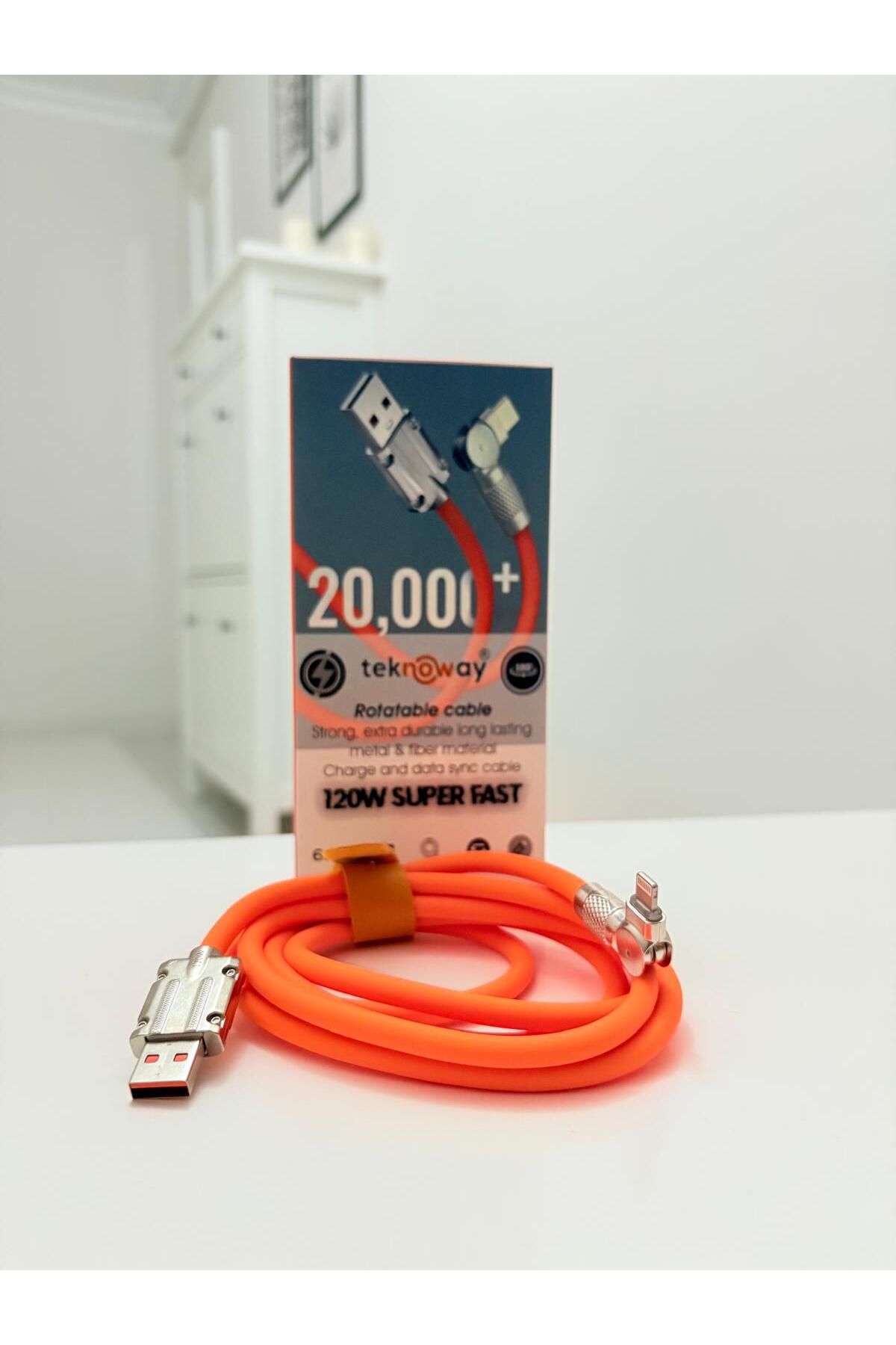 Store Apple Lightning - 180 Derece Dönebilen Oynar Başlıklı 1.20 Metre Metal Uçlu Silikon Şarj Kablosu