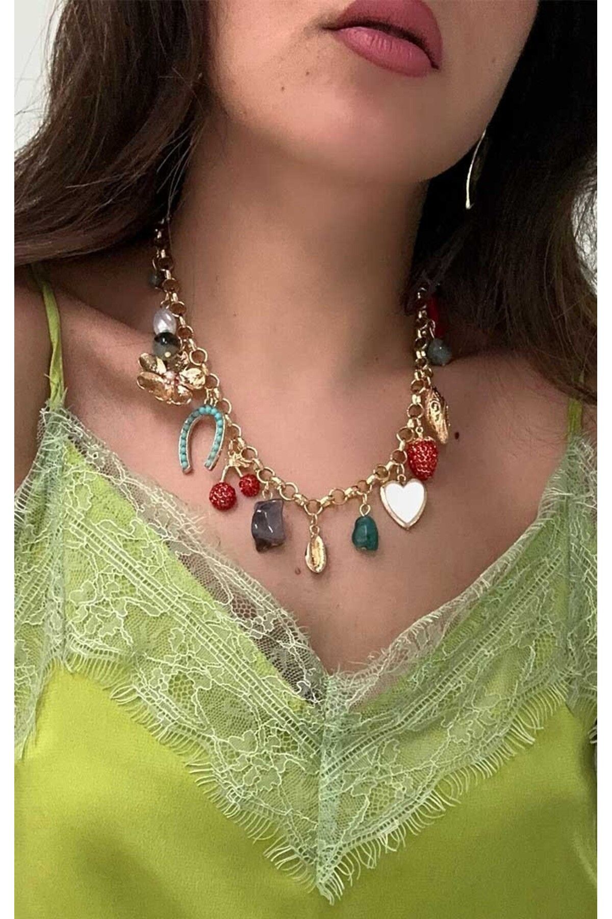 BYP Atelier Taşlı Charmlı Kolye Renkli