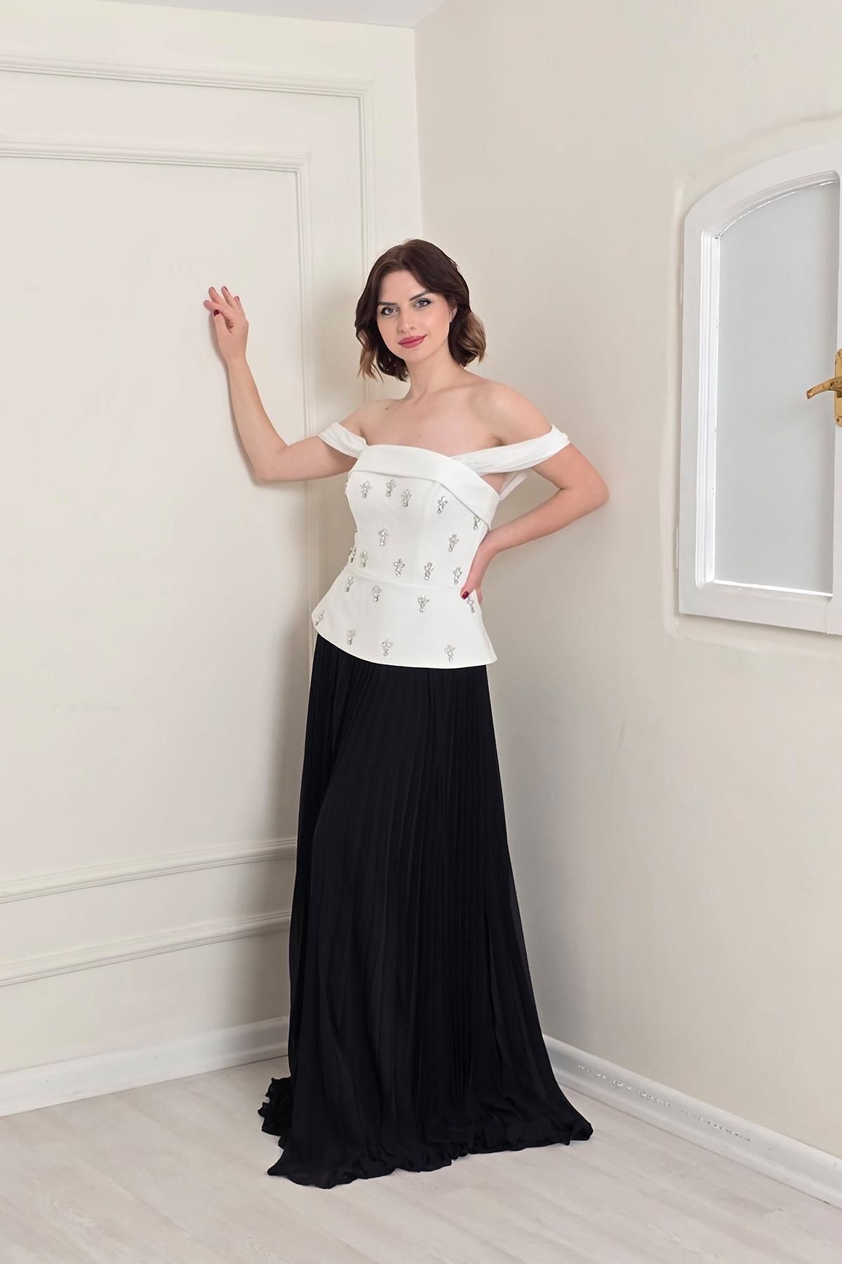 Yonca Moda Evi Siyah Pilise Etekli Abiye 2384